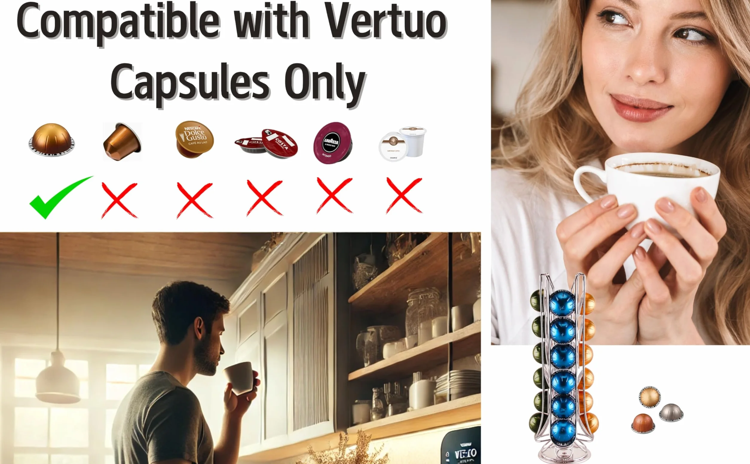 Exzact Soporte giratorio para cápsulas de café compatible con Vertuo, capacidad 24 cápsulas