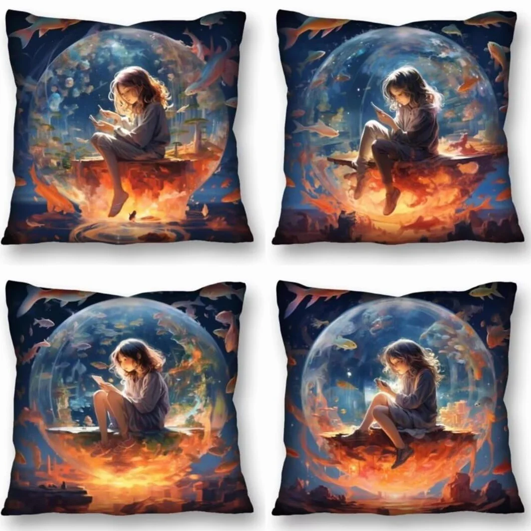 Juego de 4 Fundas de Cojines 70x70 cm Cojines burbuja chica Funda Cojin Cuadrados de Lino Fundas Cojines Sofá Cojines Decorativos para Salón Sofá Dormitorio Coche Jardín Silla Decoración del Hogar