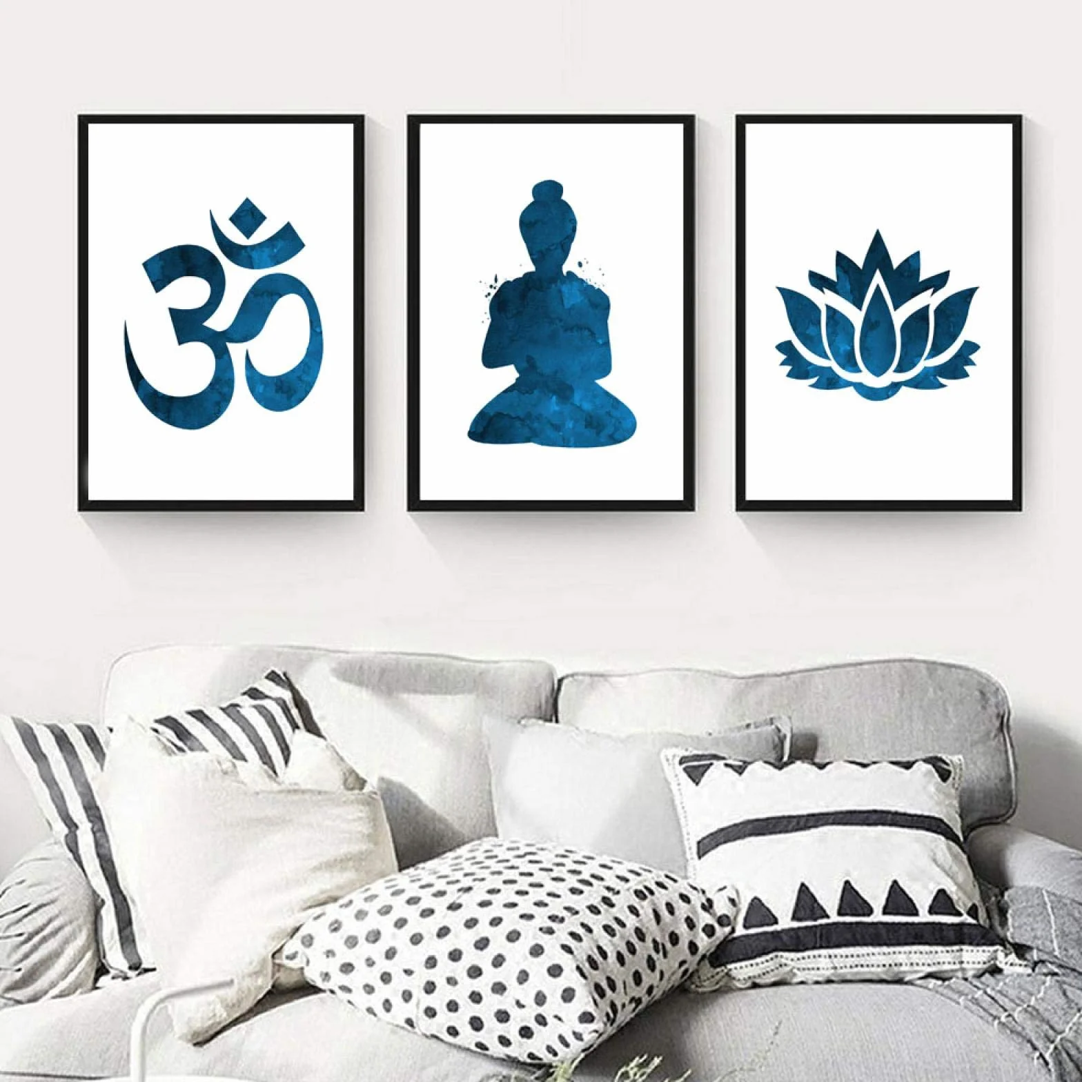 Meditación Lienzo Pintura Abstracta Estatua de Buda Loto Póster Buda Budismo Impresiones Póster para la habitación Decoración para el hogar Arte de la pared 70x90cm-3Pcs Sin marco
