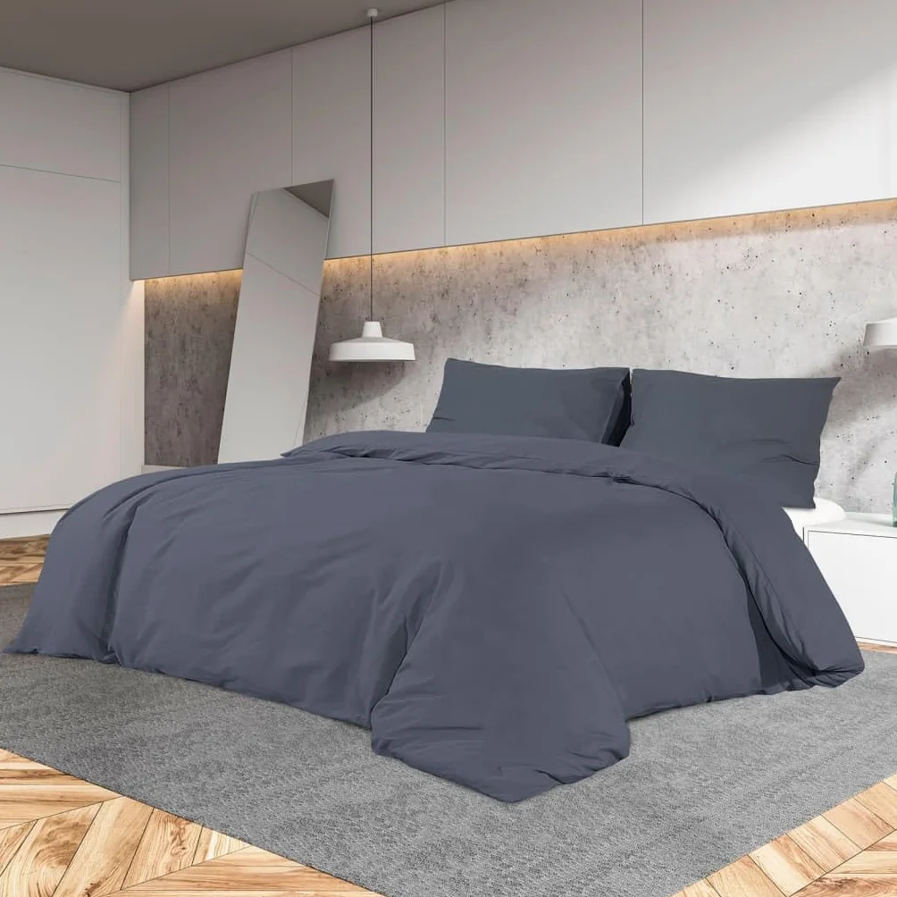 Juego de ropa de cama antracita 140 x 200 cm, microfibra 100% poliéster, 1 funda de edredón, 1 funda de almohada, antiarrugas, cierre de botones, fácil de limpiar, para dormitorio, habitación
