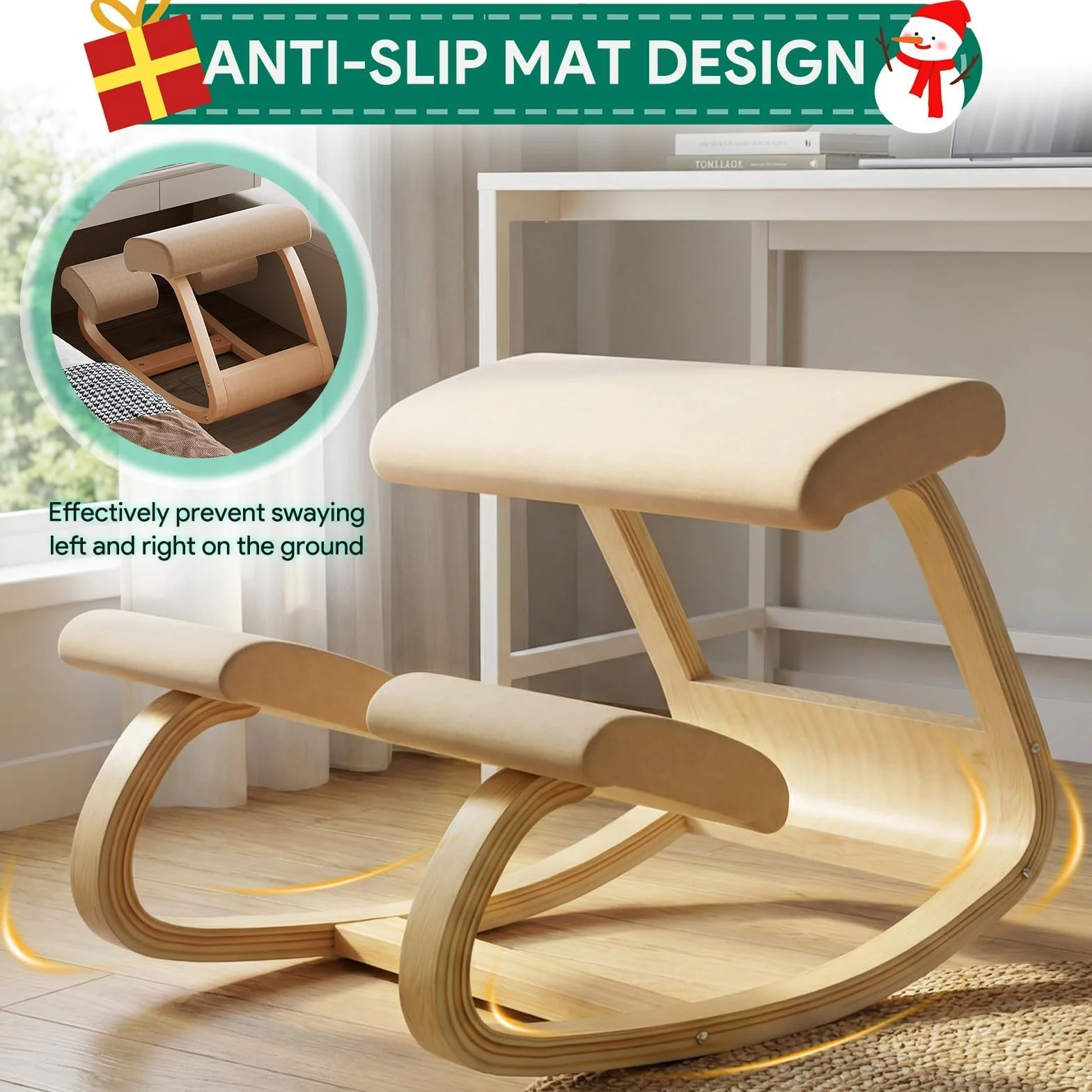 Silla ergonómica para rodillas de madera negra, corrector de postura para oficina en casa y meditación, solución de escritorio para aliviar el dolor de espalda y cuello y mayor comodidad