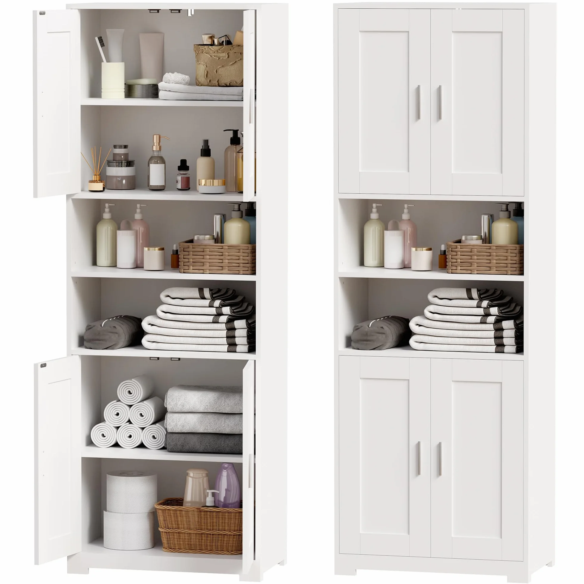 BEWISHOME Mueble Columna de Baño, Armario Alto de Baño, Mueble Auxiliar de Almacenaje con Estante Ajustable, Kit Antivuelco, para Cocina, Salón, de Moderno 30x60x170 cm Blanco EYYG09W