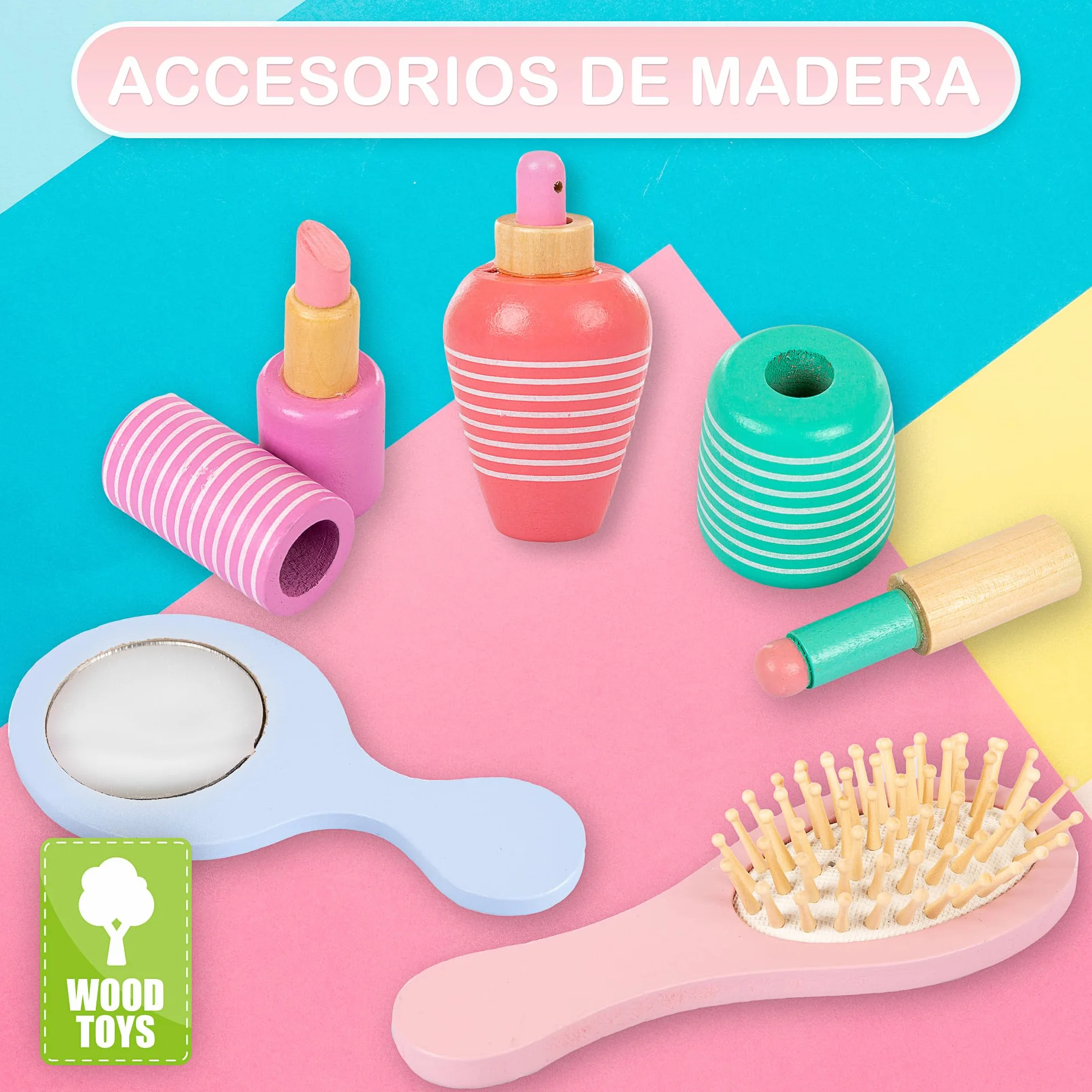 Tocador Infantil de Madera con Espejo y Accesorios Rosa Green Series GS3300