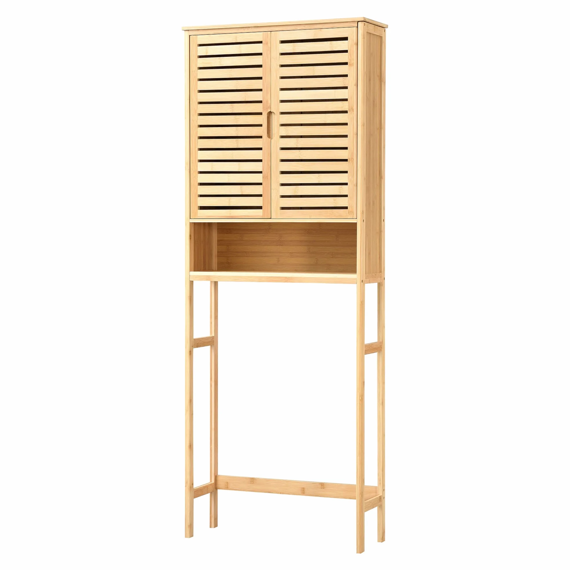 [en.casa] Mueble de Baño sobre el Inodoro con Amplio Espacio de Almacenaje Armario Alto con 2 Puertas y Compartimiento Abierto Bambú 170 x 66 x 23 cm Natural