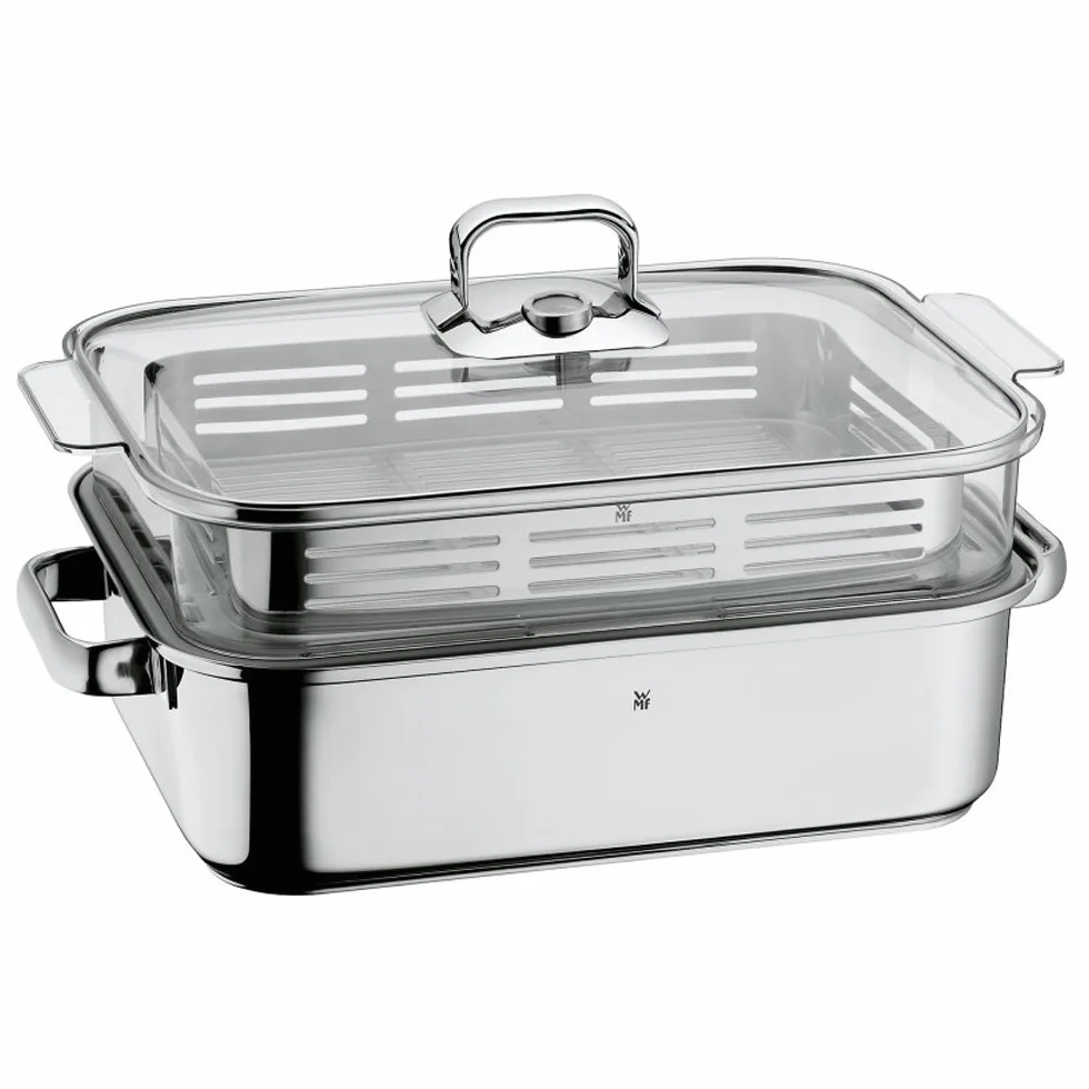 WMF Vitalis Fuente rectangular de cocción al vapor con Rejilla, acero inoxidable pulido, 6.5 L