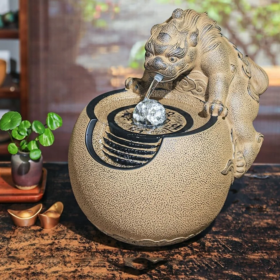 Fuente de Escritorio Adornos de Agua Corriente de Escritorio Modernos, Fuente pequeña de Agua circulante, decoración del hogar con Doble Baile Fuente de Interior Cascada