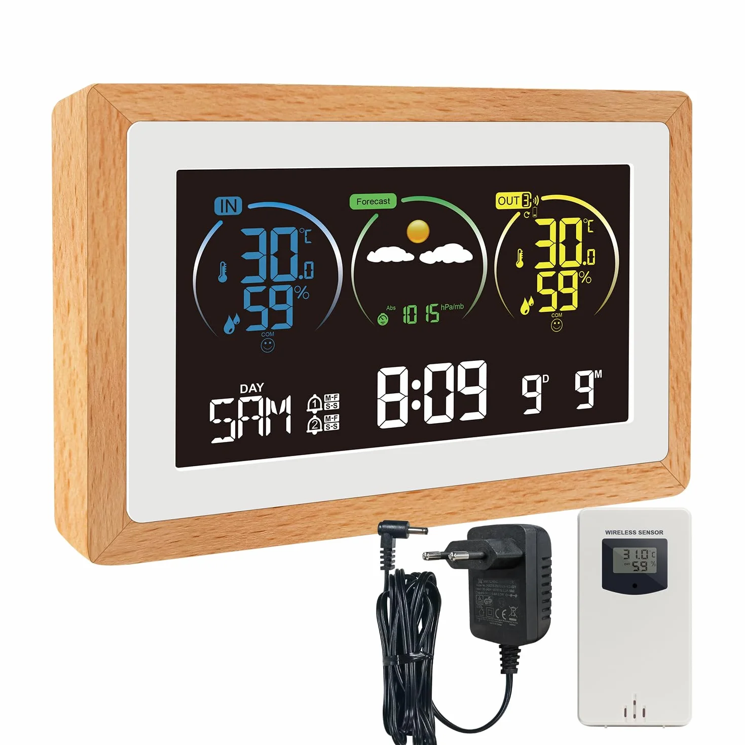 KETOTEK Estacion Meteorologica Interior Exterior, Higrómetro Termometro Barómetro Digital Casa, Estación Inalámbrica con Sensor Exterior, Retroiluminación Ajustable, Previsión Meteorológica, Alarma