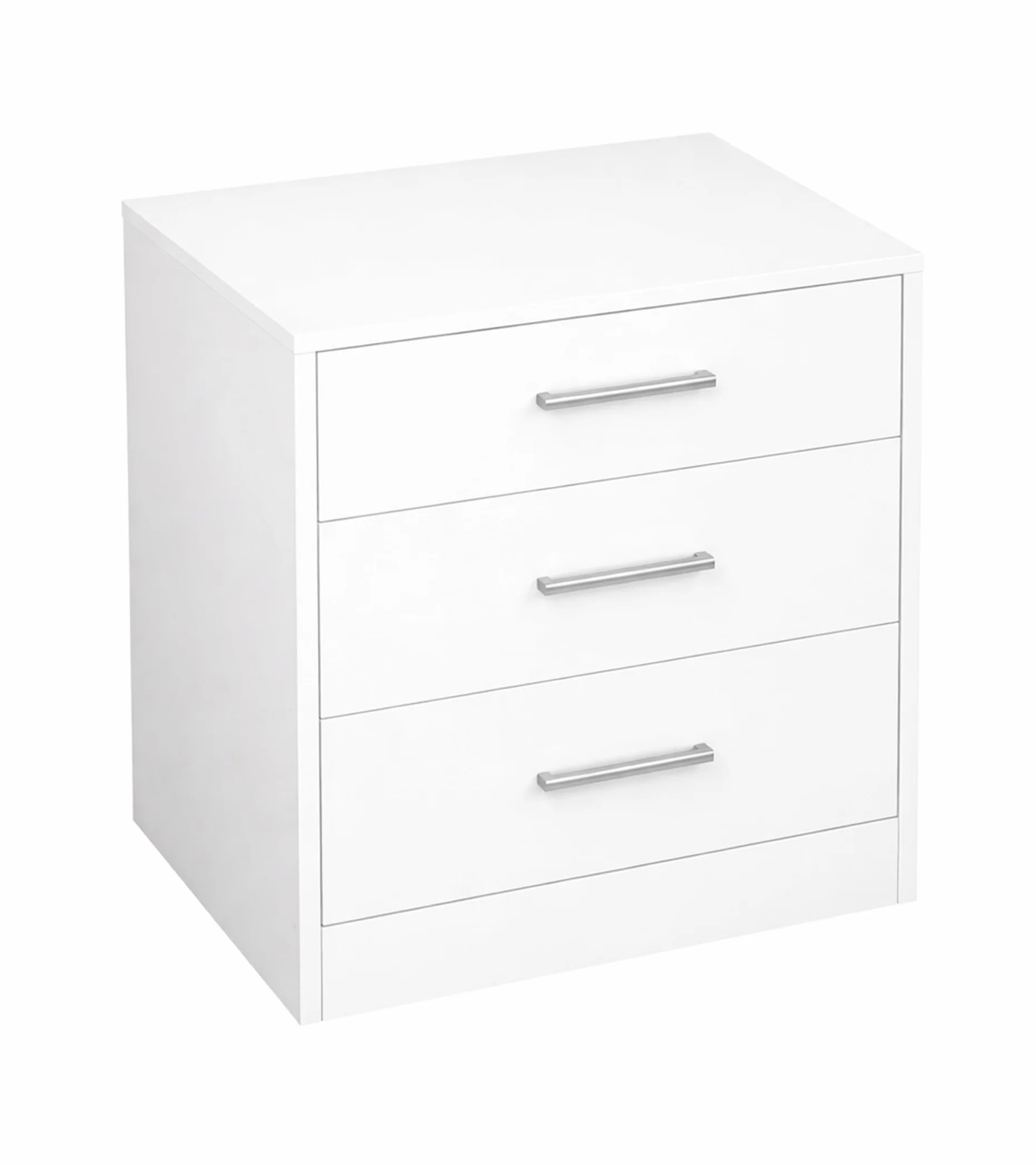 Mesita Noche Elara 45x40x57 cm – 3 Cajones con Guías Metálicas, Diseño Moderno en MDF Lacado con Tiradores Cromados, Ideal para Dormitorio, Color Blanco