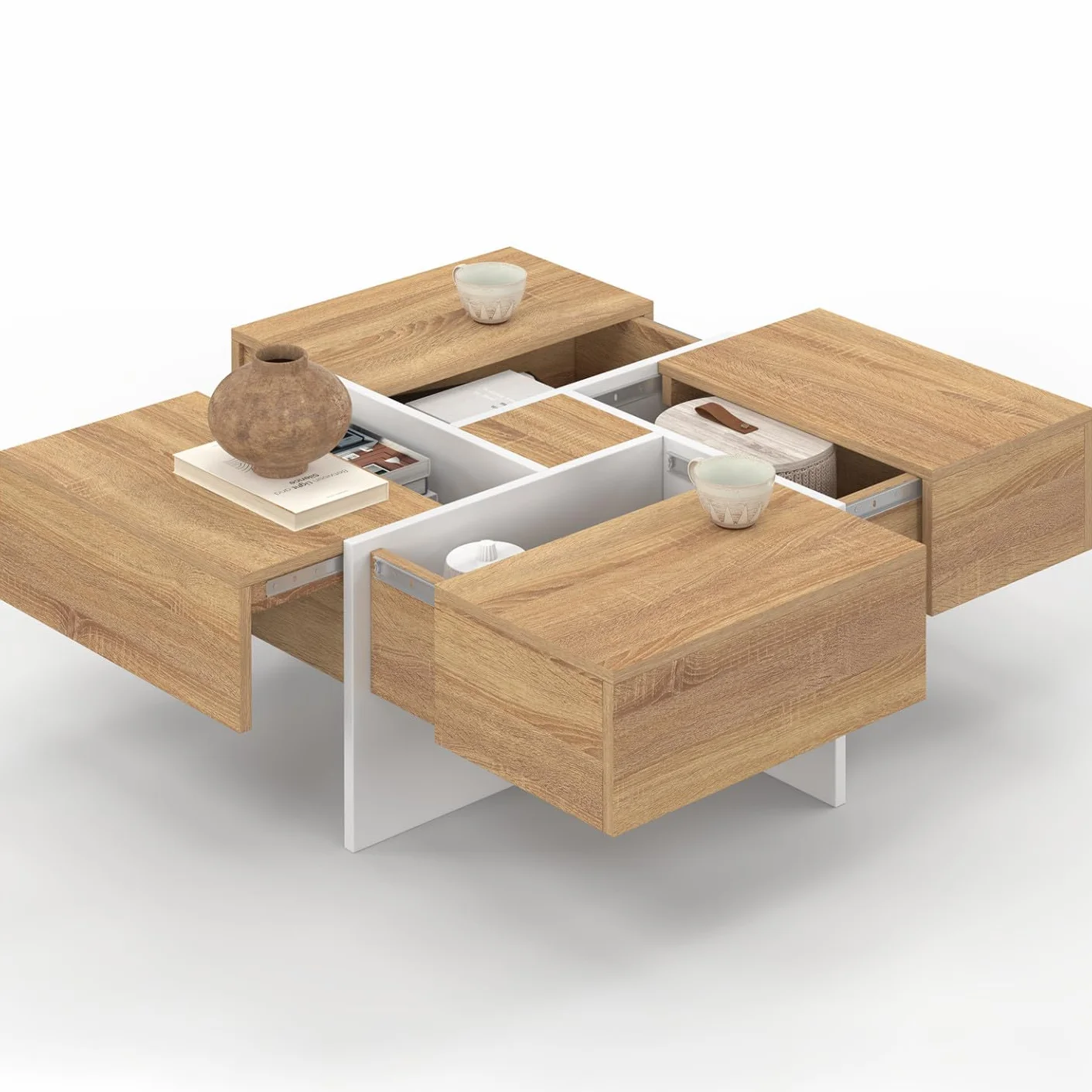 IDMarket Talia - Mesa de centro cuadrada (70 cm, con cajones, madera y blanco), color blanco