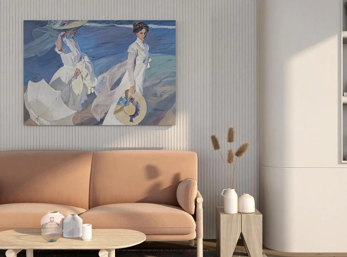 Paseo a la Orilla del Mar | Joaquín Sorolla | Luminismo | Cuadro Canvas Wall Art | Impresión Giclée lienzo algodón puro | Bastidor 3cm | 55x75cm