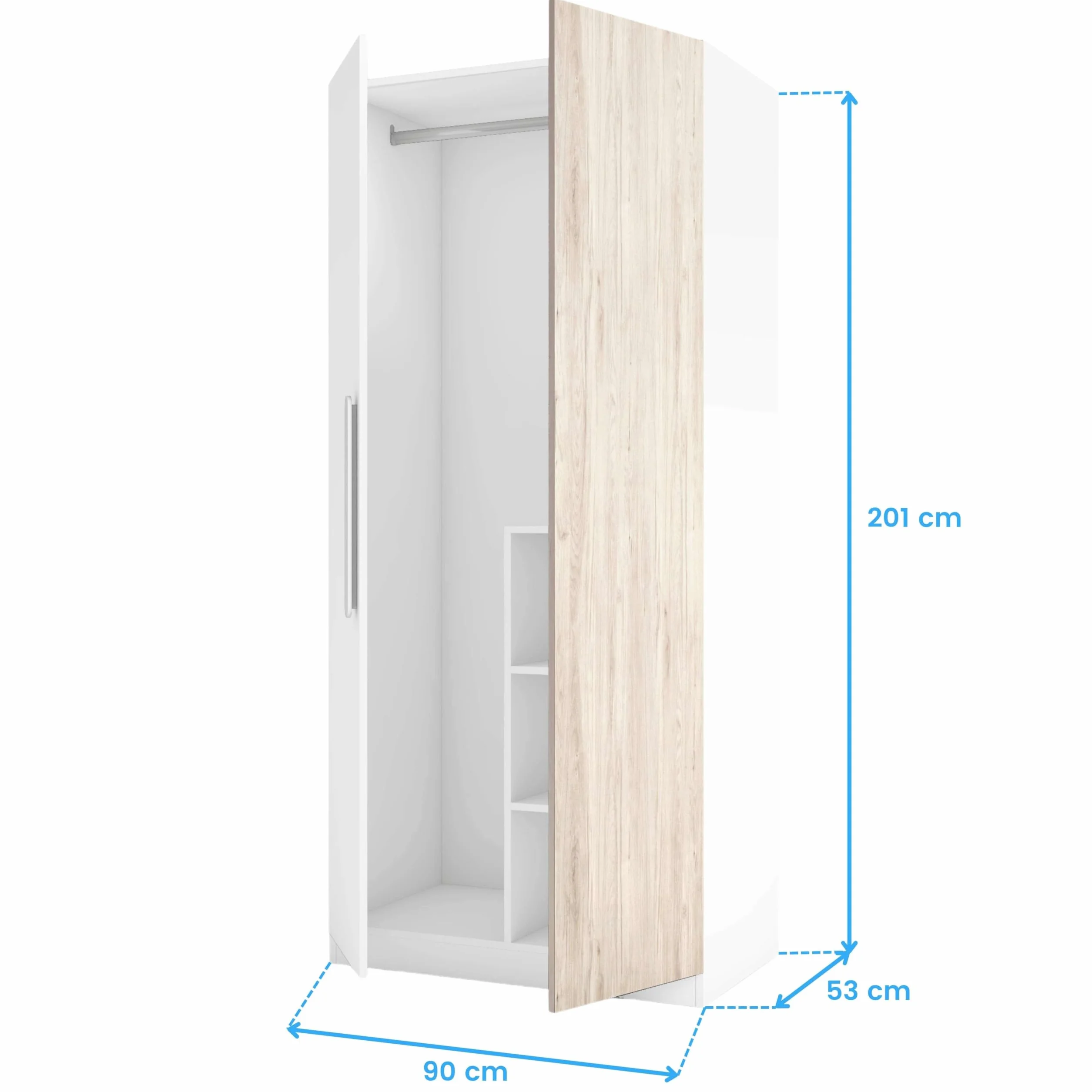 Miroytengo Mueble Armario para Habitación Dormitorio Juvenil Estelle Estilo Nórdico en Color Blanco Mate y Roble Sahara con 2 Puertas 90x200 cm