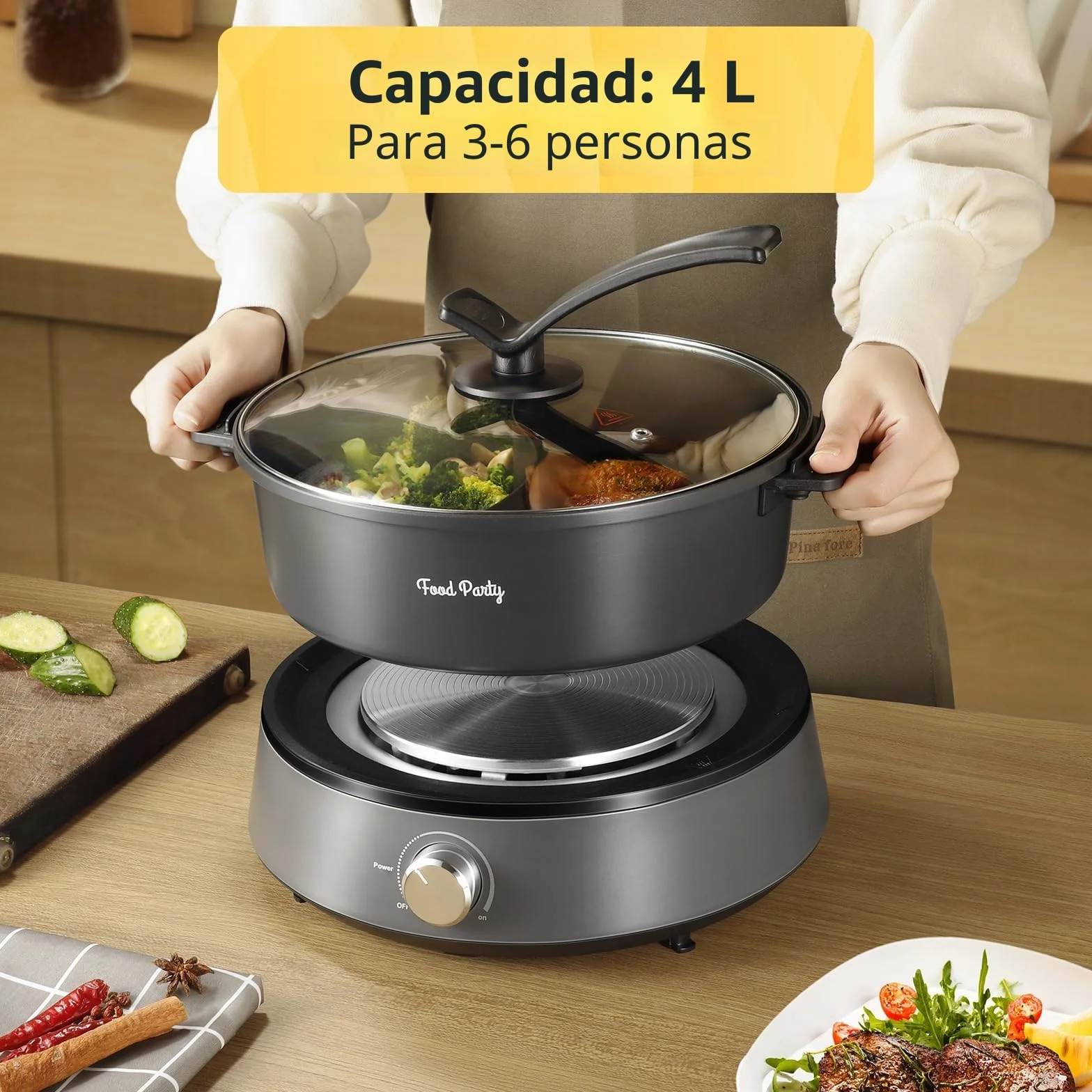 Food Party Olla Hot Pot Eléctrico 4L 220V 1350W Separable Fondue Shabu Shabu
