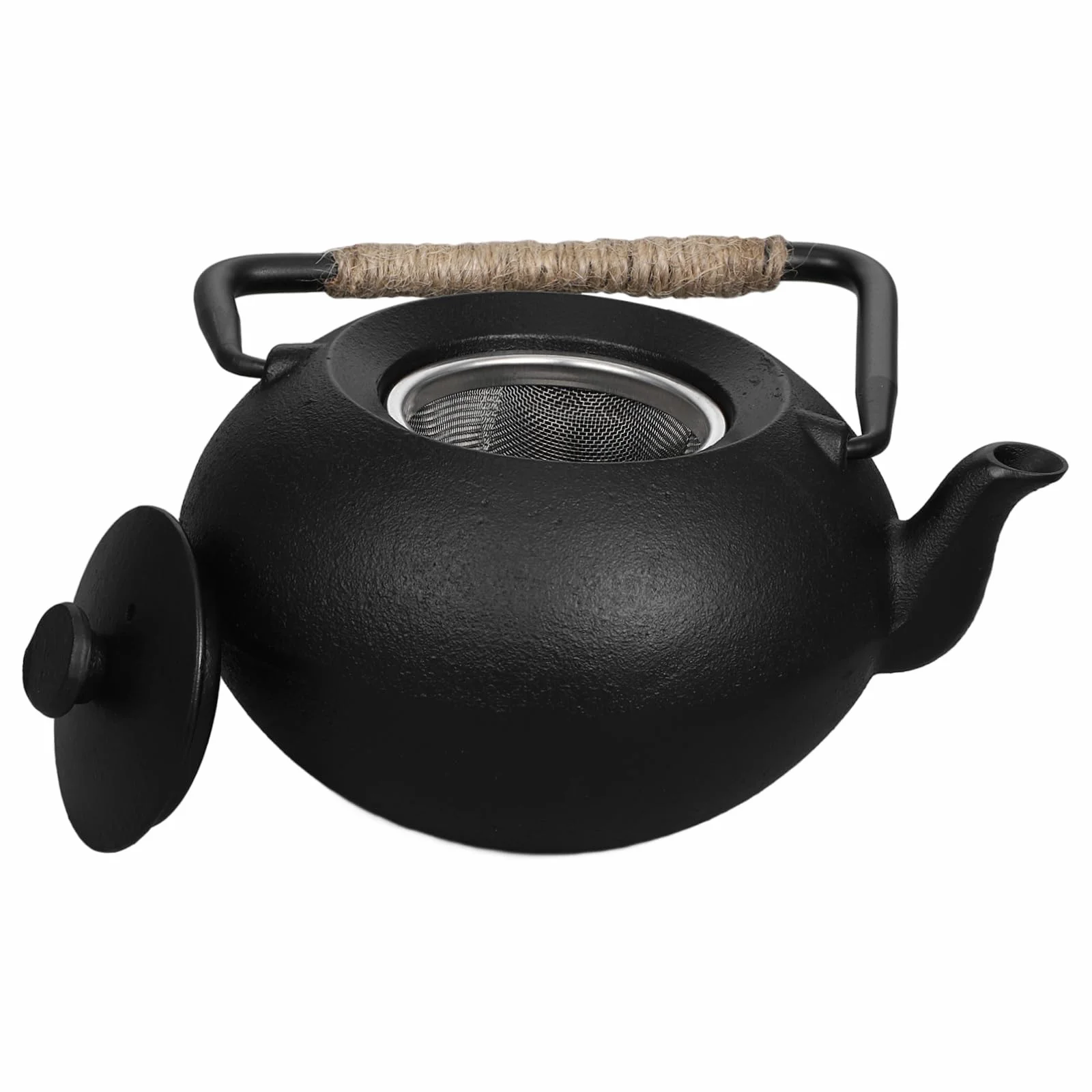 Tetera de Hierro Fundido 600ml Negra para Estufa con Infusor | Estilo Japonés, para Té de Hojas Sueltas, Bolsitas, Café y Leche, Uso en Casa o Picnic