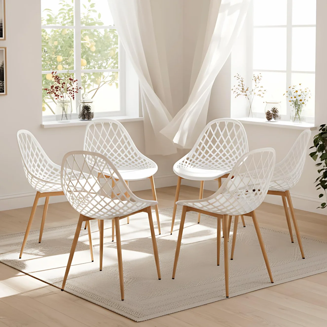 buybyroom Sillas Comedor Pack 6, Sillas de Comedor Modernas con Patas de Metal y Respaldo Ergonómico, para Comedor,Cocina, Reuniones, Salon, Recepción, Blanca