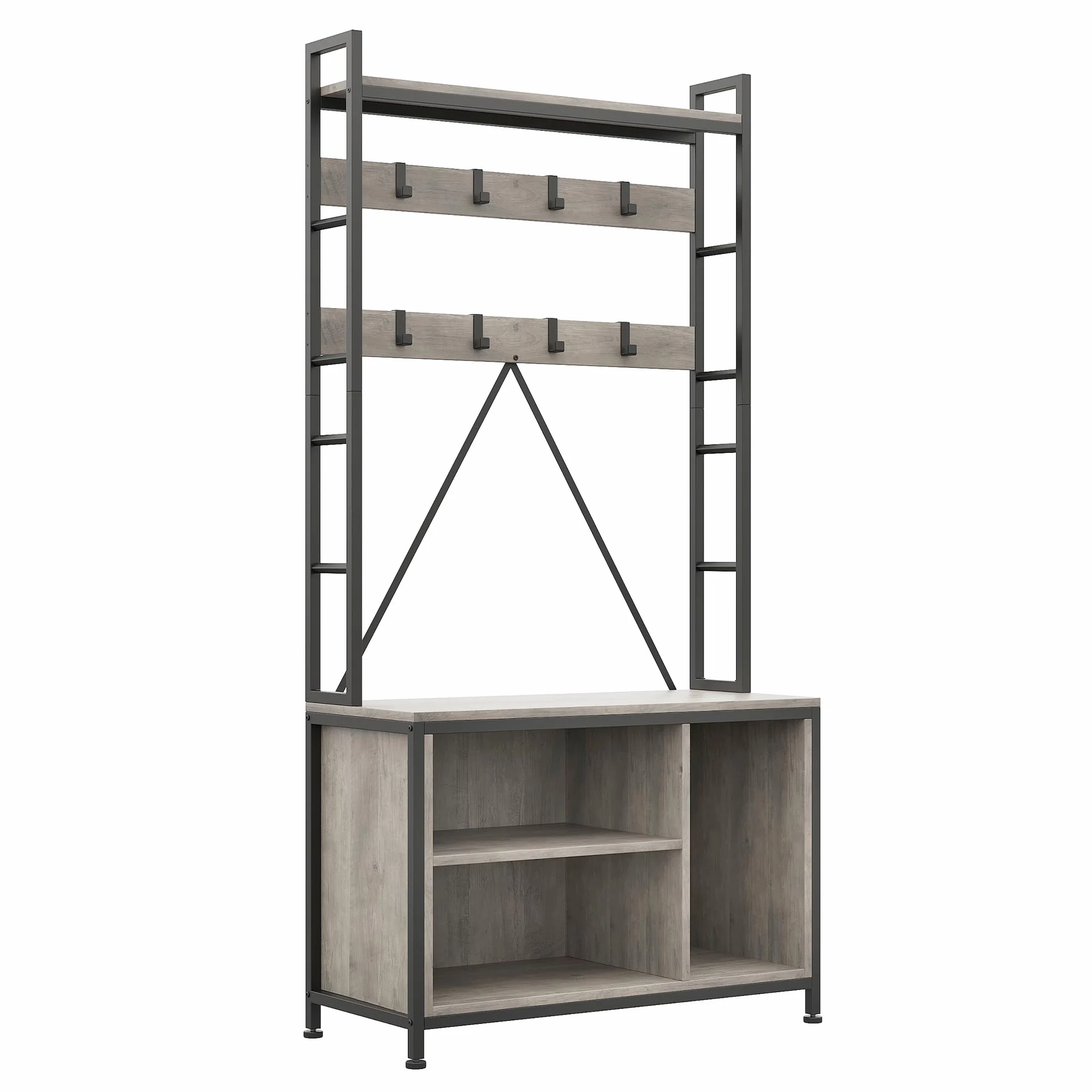 Garvee Perchero Recibidor Con Banco y Zapatero, Mueble Entrada Industrial De Madera y Metal, Organizador Con Estante y Ganchos, Perchero Independiente De Pie Para Entrada y Pasillo, Gris