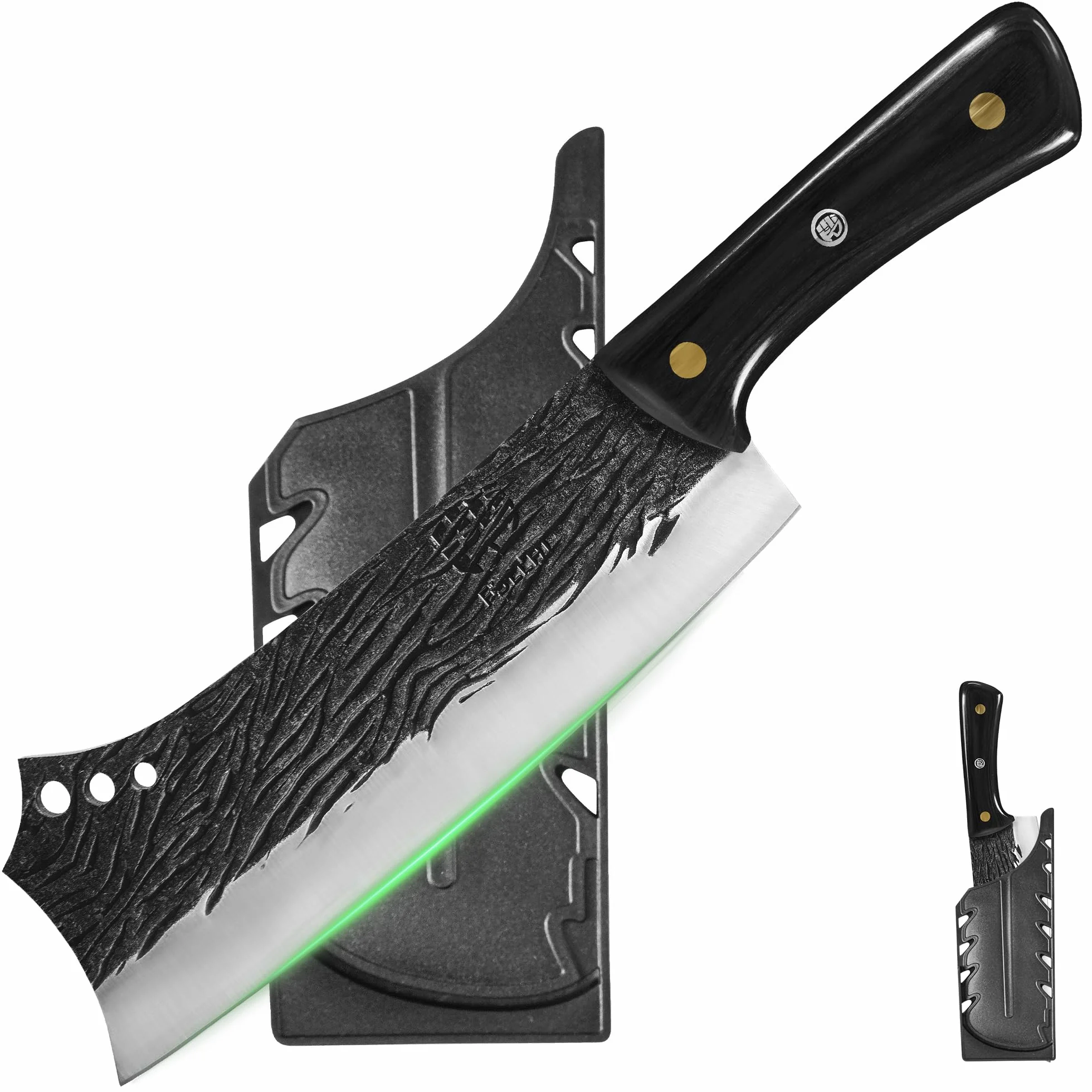 FULLHI Meat Cleaver bbq Cuchillo de Chef con Fundas de Acero al Carbono para Cortar Carne Set de Cuchillos de Cocina para Regalos Idea Hombres mujeres (Negro, 21cm)