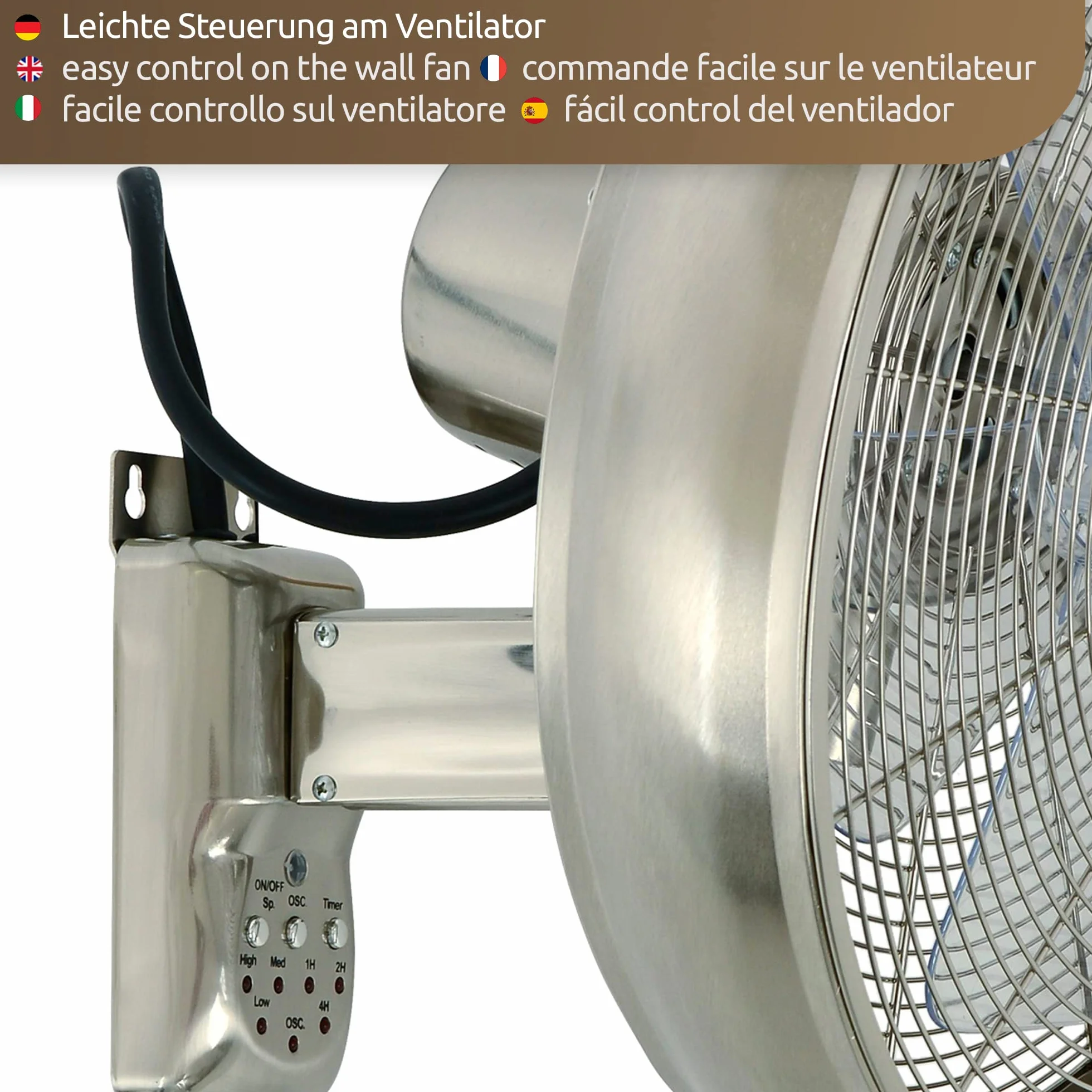 LUCCI AIR Ventilador de pared Breeze con mando a distancia, ventilador de pared con función giratoria automática, diámetro de 46 cm, acero
