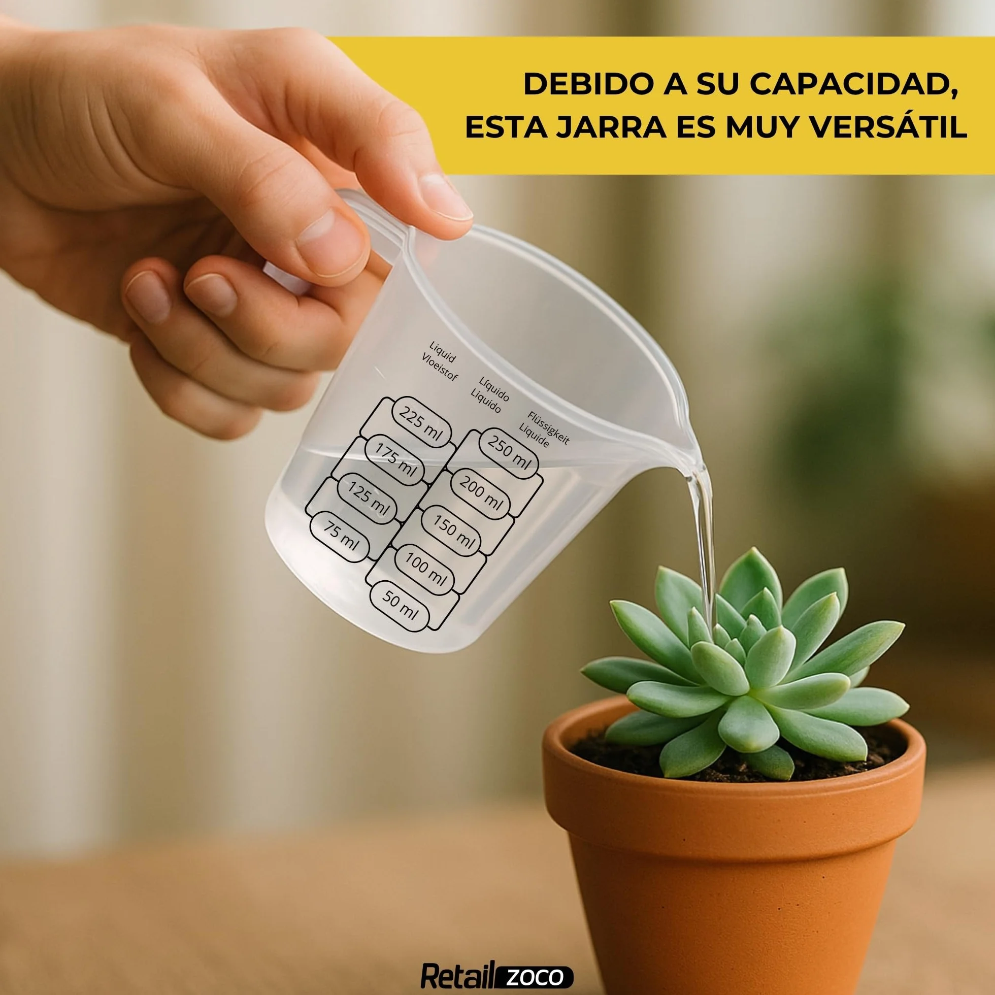 CHEFZOCO Jarra Medidora, Vaso Medidor, Plástico Transparente, Graduación Dual ml/gr, Apto Microondas