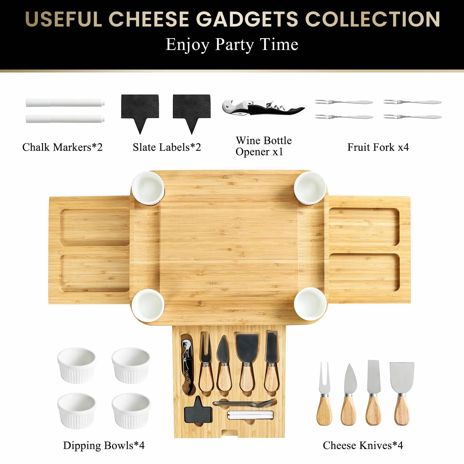 KHINYA Tablas de charcutería, juego de tablas de queso, tabla de charcutería con tapa, regalos para mujeres, plato de queso para inauguración de la casa, práctico diseño de tapa con asa (3 cajones,