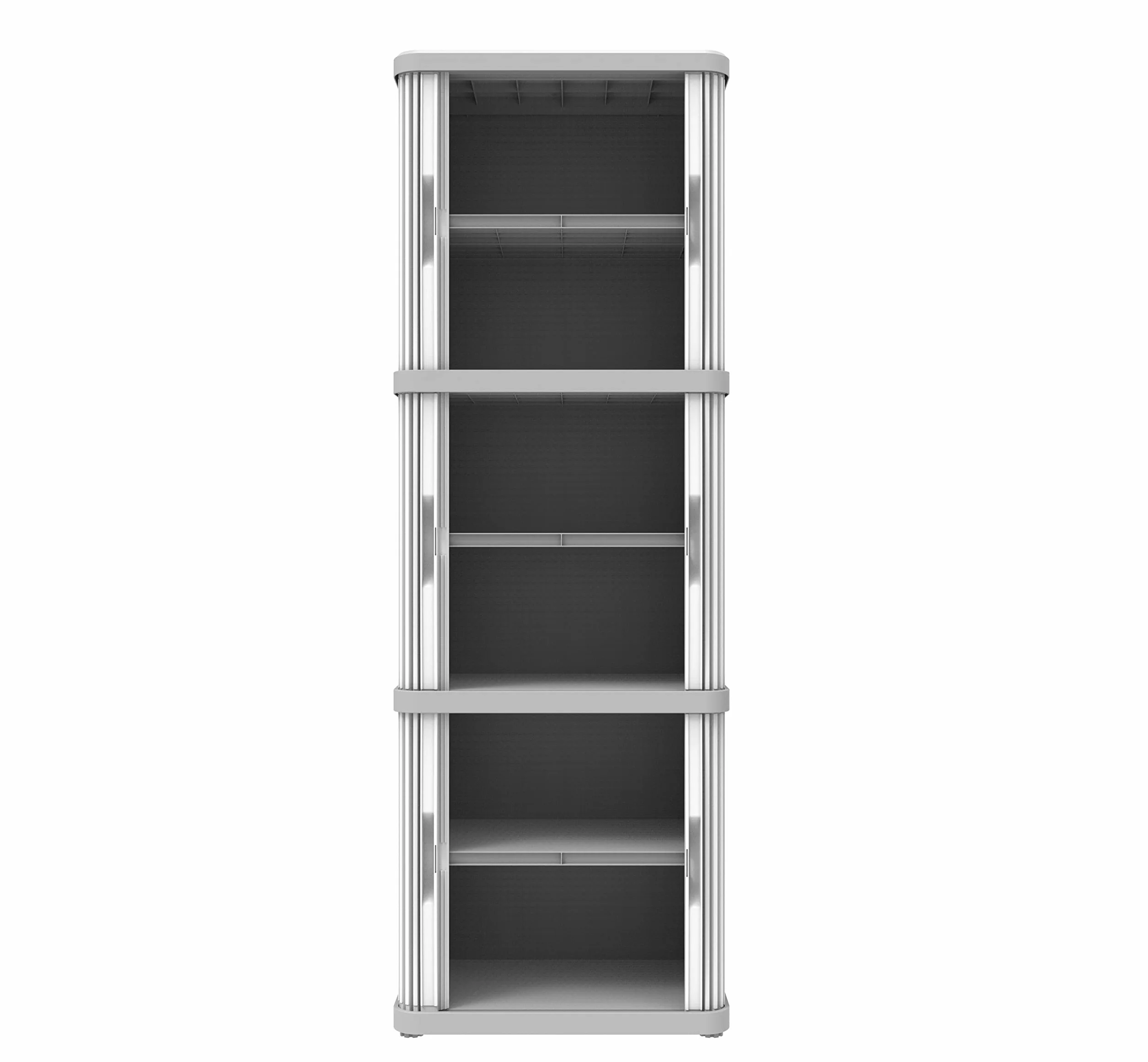 Terry, Rolling Space Cab 3, armario interior y exterior de 3 compartimentos con dos puertas correderas, 3 estantes interiores ajustables, gris, de plástico reciclado, dimensiones: 59 x 36 x 170 cm