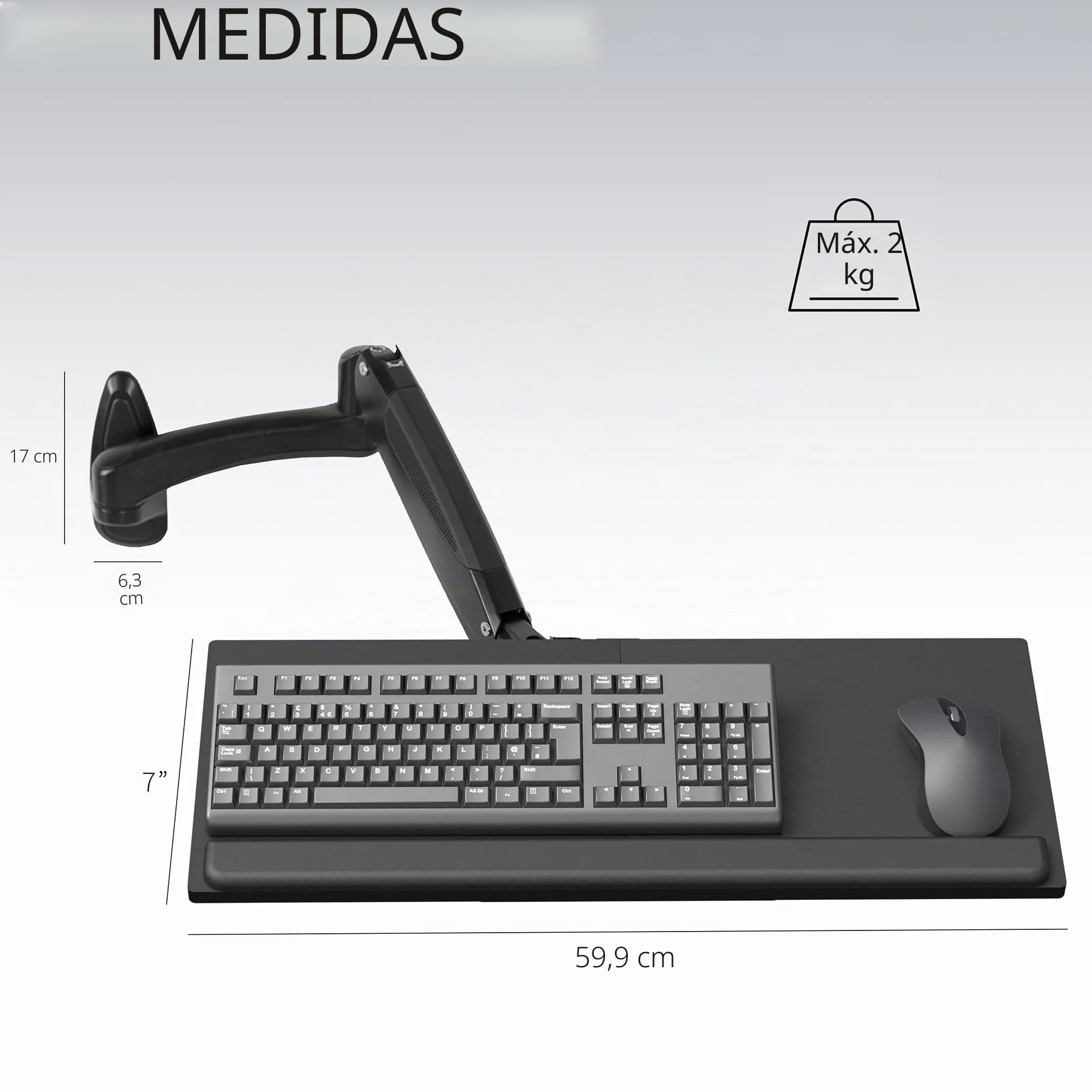 VIVO Soporte de pared para teclado y mouse con resorte neumático de 24 pulgadas, plataforma de escritura ajustable en altura de contrapeso, inclinación ergonómica, negro, MOUNT-KB35B