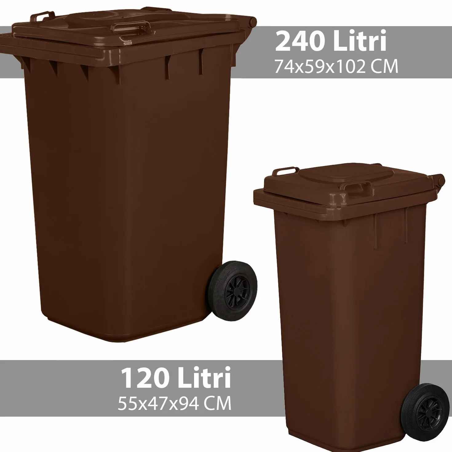 Jestic Cubo de basura 120 240 para basura basura con ruedas de goma silenciosas para recogida diferenciada, reciclaje interior exterior EN840 (240 Litros, Marrón)