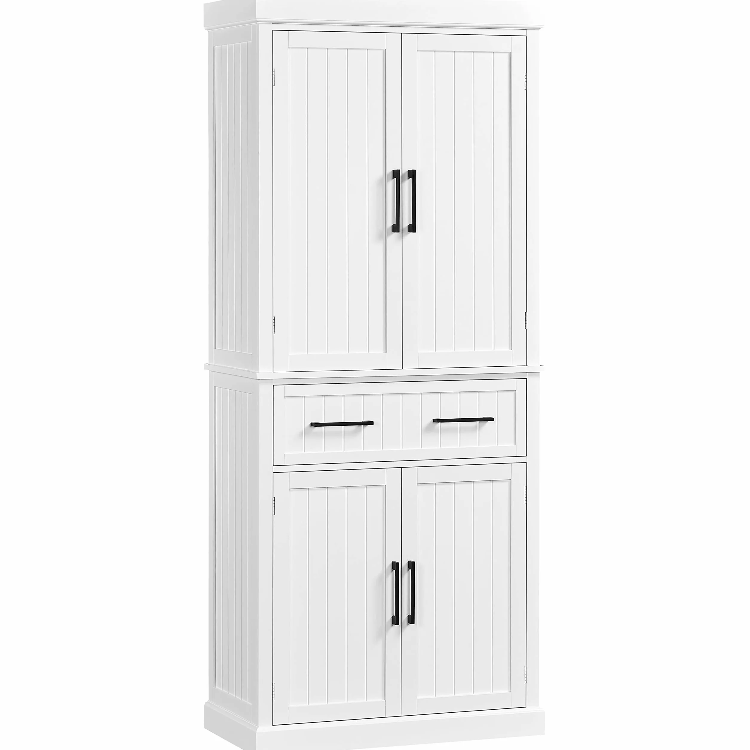 Yaheetech Armario de Almacenamiento con 4 Puertas y 1 Cajón, 183.5x76.5x40.5 cm, 2 Estantes Ajustables para Cocina, Salón y Entrada, Blanco