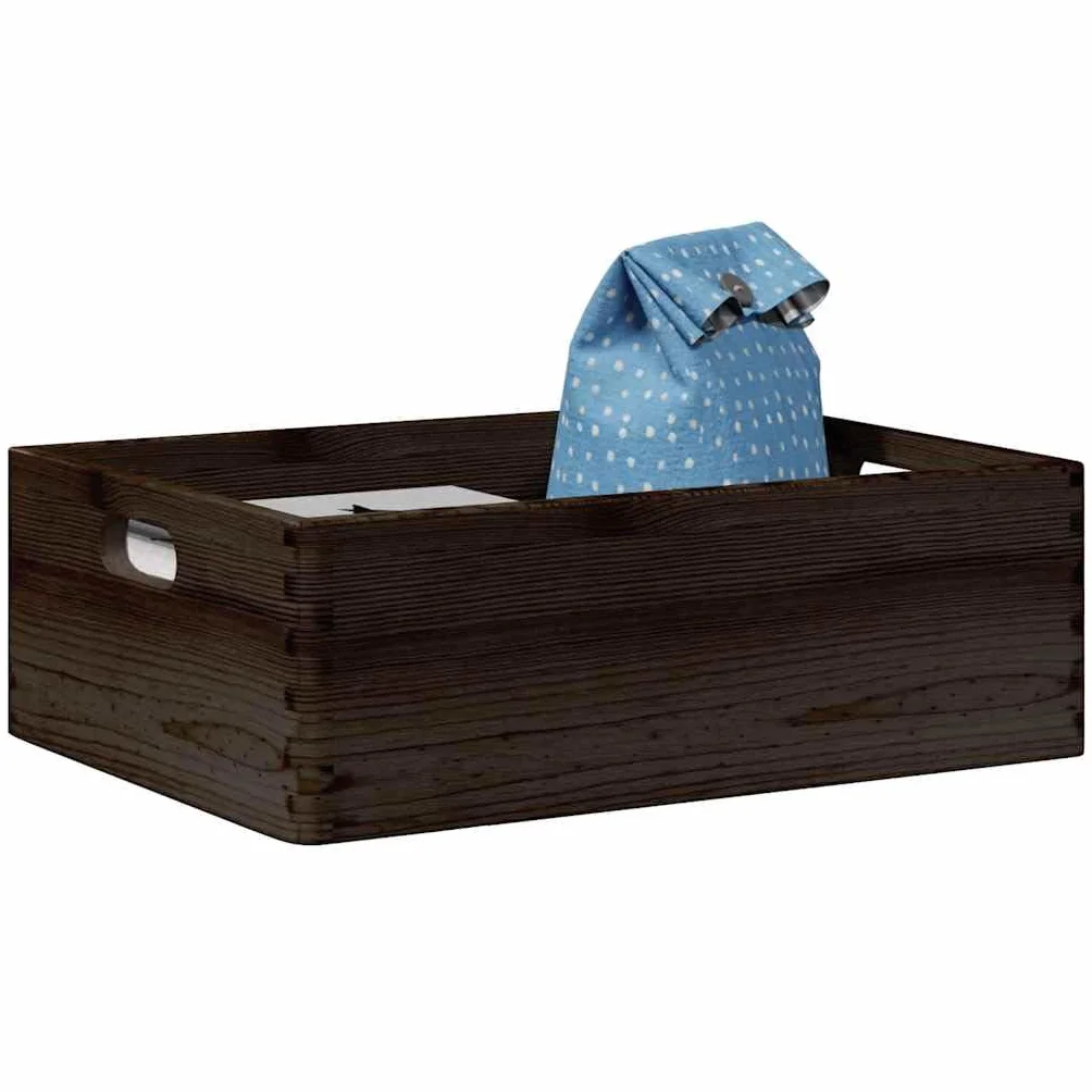 Caja de madera con asas, color negro, 40 x 30 x 13 cm, madera maciza de pino, organizador para almacenamiento en el dormitorio, oficina y cocina, apilable, ahorra espacio, versátil