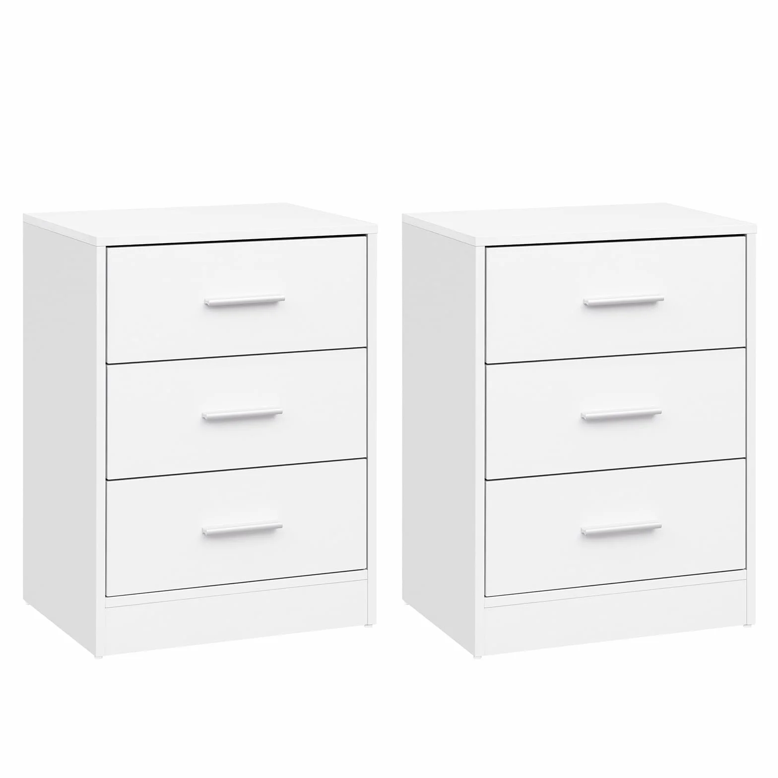 WOLTU Juego de 2 Mesitas de Noche con 3 Cajones, Mesillas para Dormitorio, Estilo Moderno, Estructura de Madera, 39 x 28 x 54 cm, Blanco NTS26ws-2
