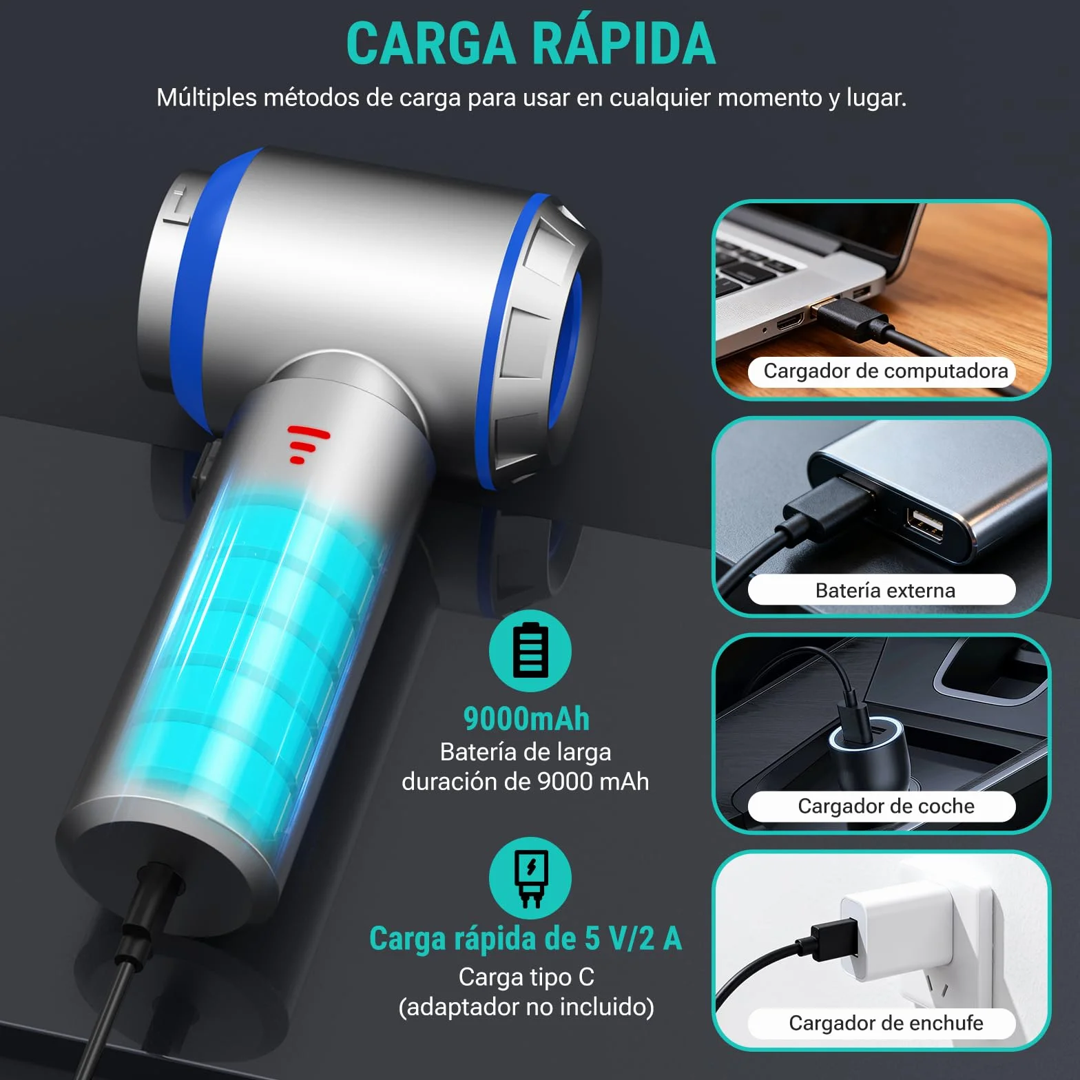 Yomile Aspirador de Mano 25000Pa 120W Recargable sin Escobillas 210.000 RPM sin Cable para Coche