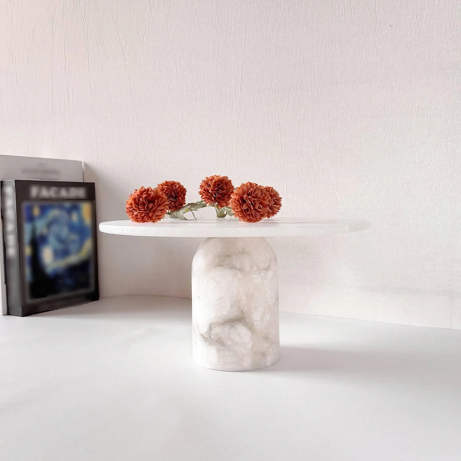 Bandeja de Mármol Color Claro Multiuso Bandeja con Pedestal Uso Decorativo Tazón Pedestal para Salón, Escaparate