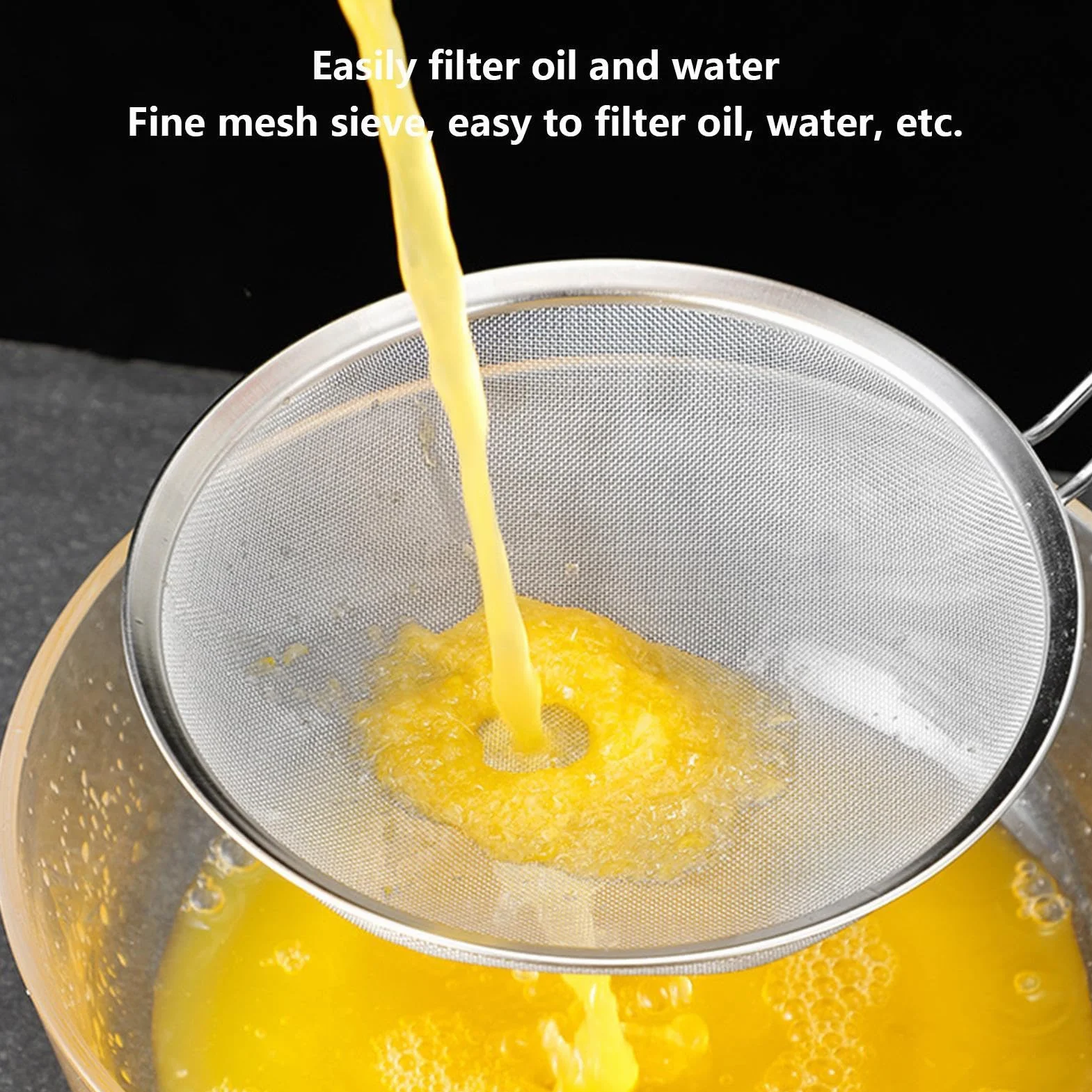 Colador de alimentos de malla, cuchara de cocina de mango largo para verduras, café, harina