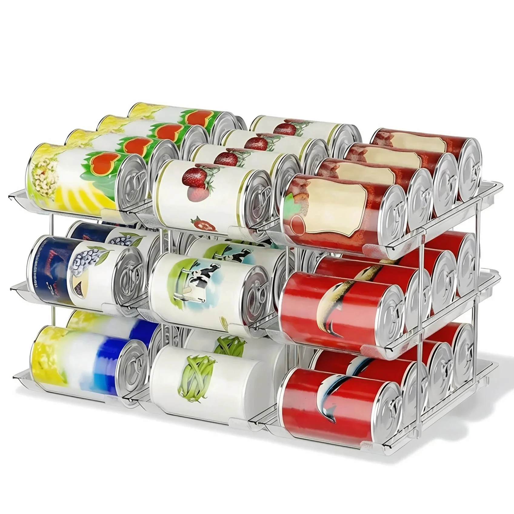 Soportes para latas para despensa Organizador de latas de plástico transparente de 3 niveles para gabinete de cocina, refrigerador, mostrador, almacenamiento, dispensador de alimentos enlatados