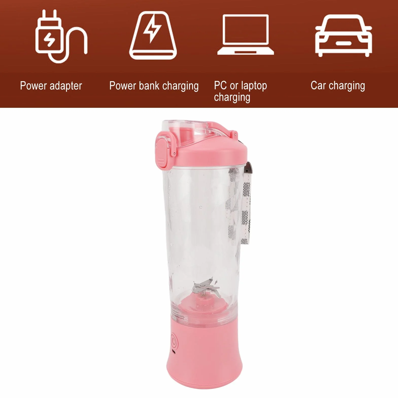 Yosoo Health Gear Batidora Portátil, Batidora Personal 600ml Mini Vaso Exprimidor con ABS y Acero Inoxidable, 2 Modos 150W 18000RPM USB Recargable 4000mAh para Viajes Deportes Escuela (PINK)