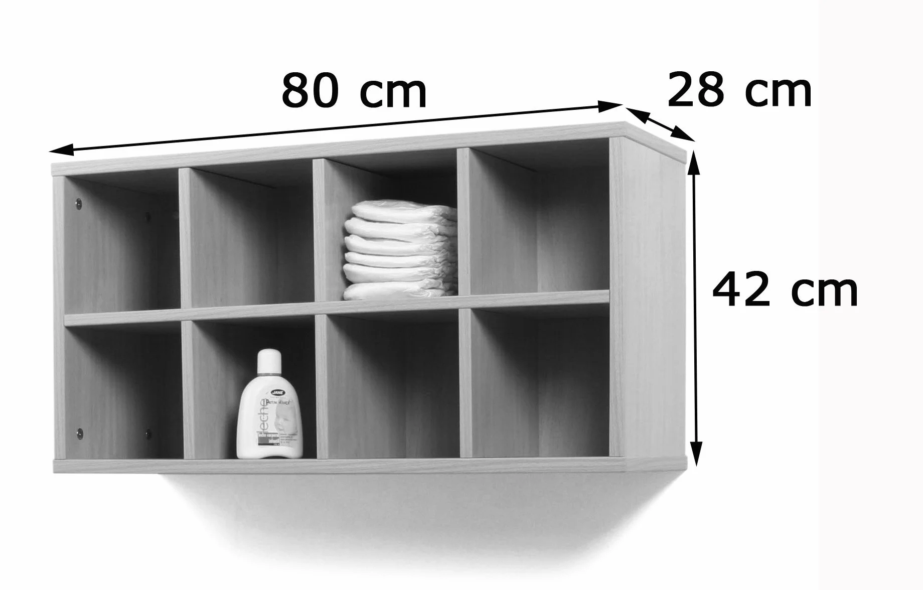600703H18 - Mueble casillero con 8 Casillas, Madera, Color Haya, 80 x 28 x 42 cm