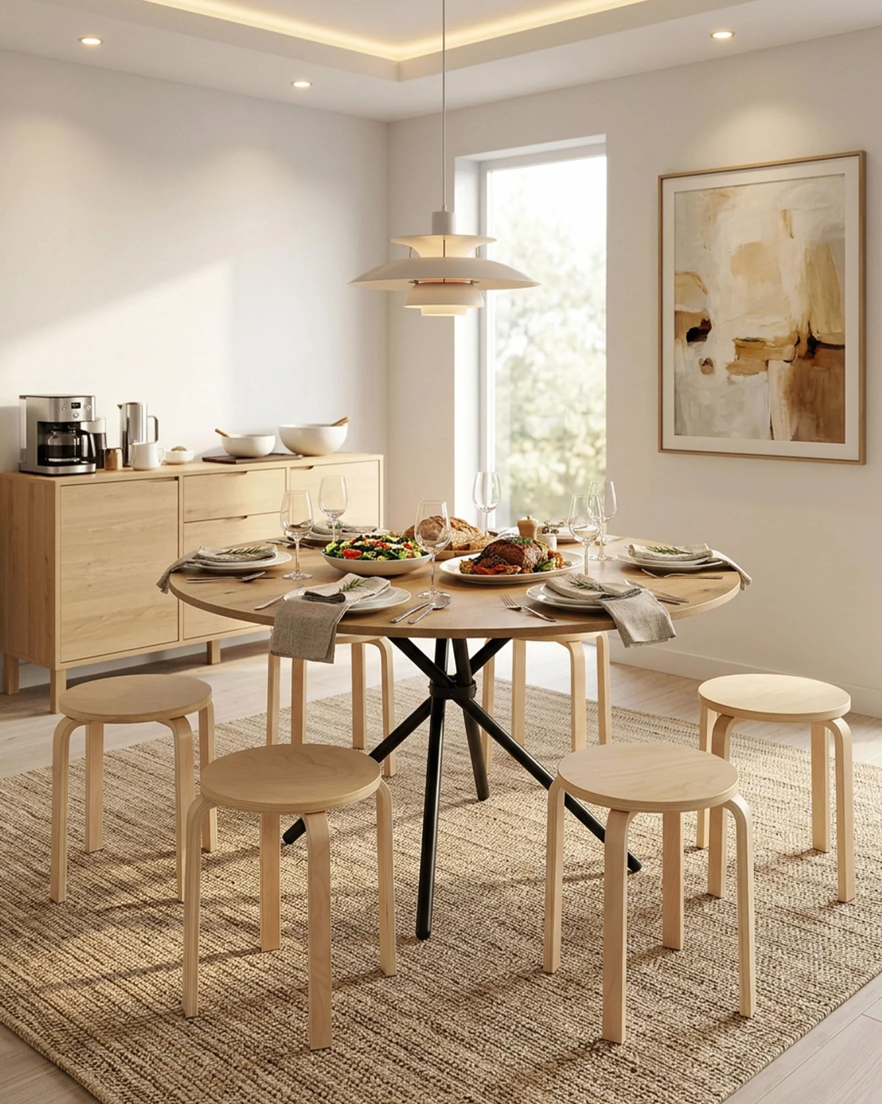 Taburete de Madera Lot de 2 Taburetes Apilables Taburete Bajo Redondo para Cocina Comedor Salón Cafetería Oficina Banqueta de Madera Pequeña Asiento Auxiliar Ahorro Espacio