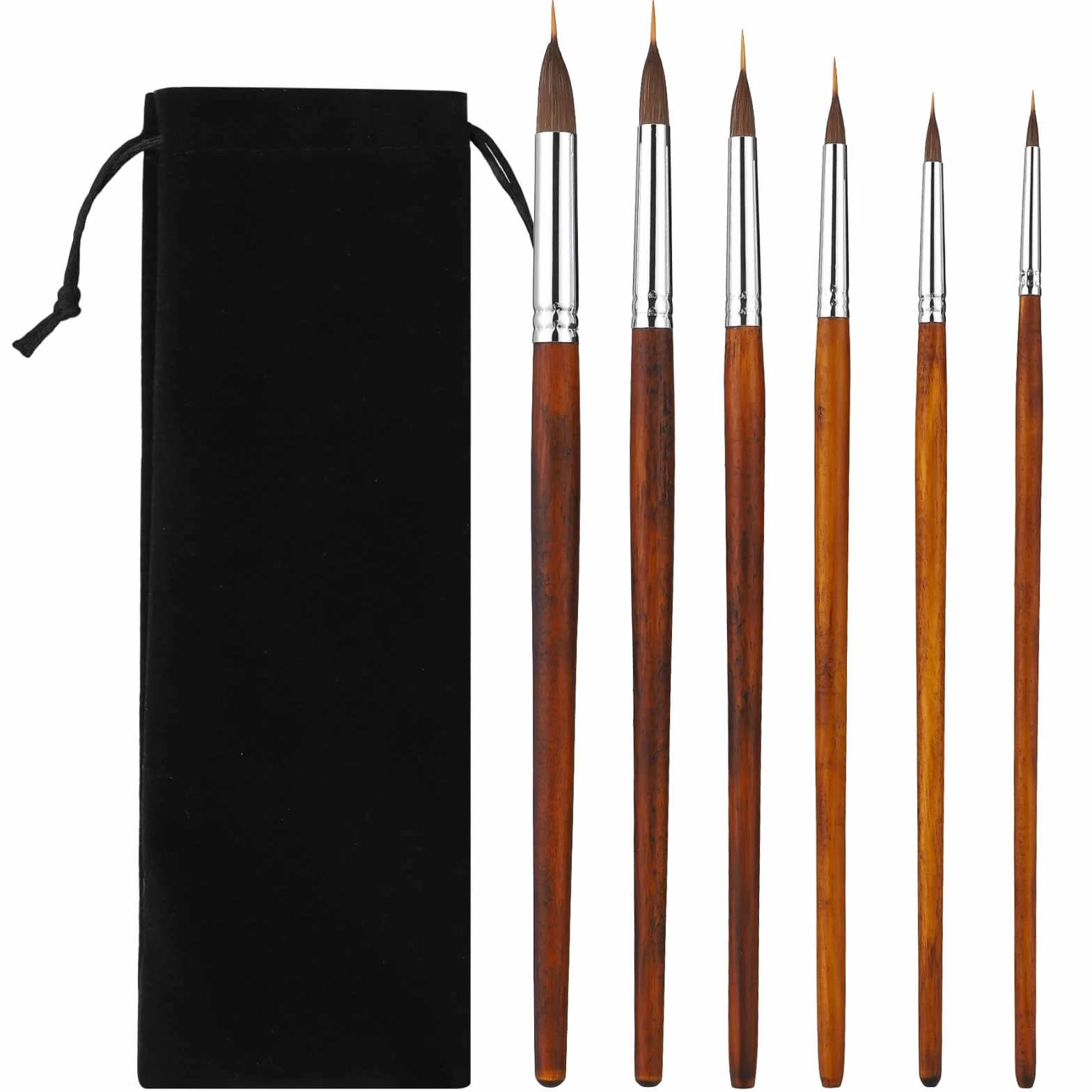 6 pinceles profesionales de acuarela con doble fibra, crin y punta de nailon, virola de cobre niquelado, mango de madera, para acuarela, gouache, acrílico