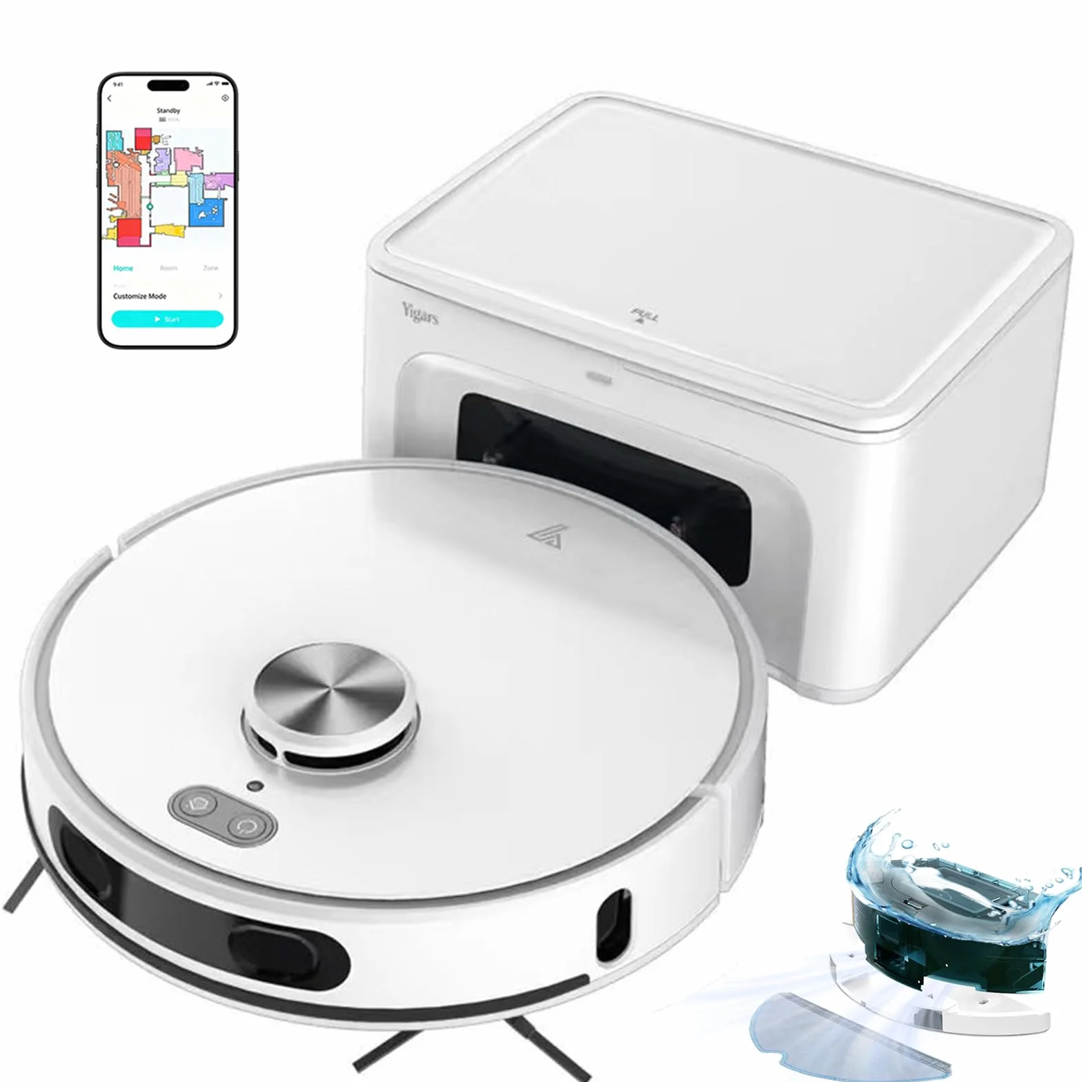 Robot Aspirador y fregasuelos hasta 8000Pa Navegación LiDAR y Mapeo | Potente succión Autovaciado Autonomía de 220 Minutos, Anticolisión, Limpieza Personalizada Control por Voz y App-Blanco