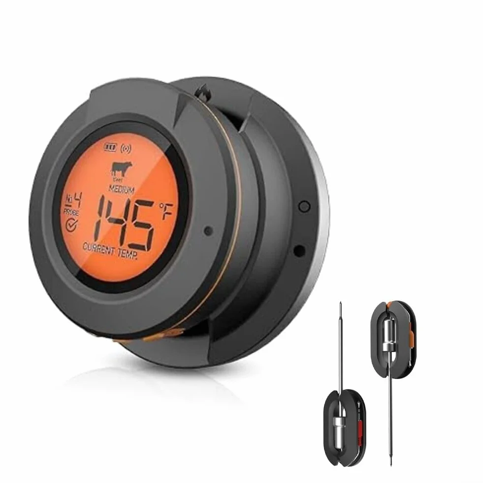 Termómetro inalámbrico para carne con control de aplicación, sonda digital para parrilla de barbacoa, soporte de 4 sondas, sensor de cocción de largo alcance de 180 pies, alimentos de acero inoxidable