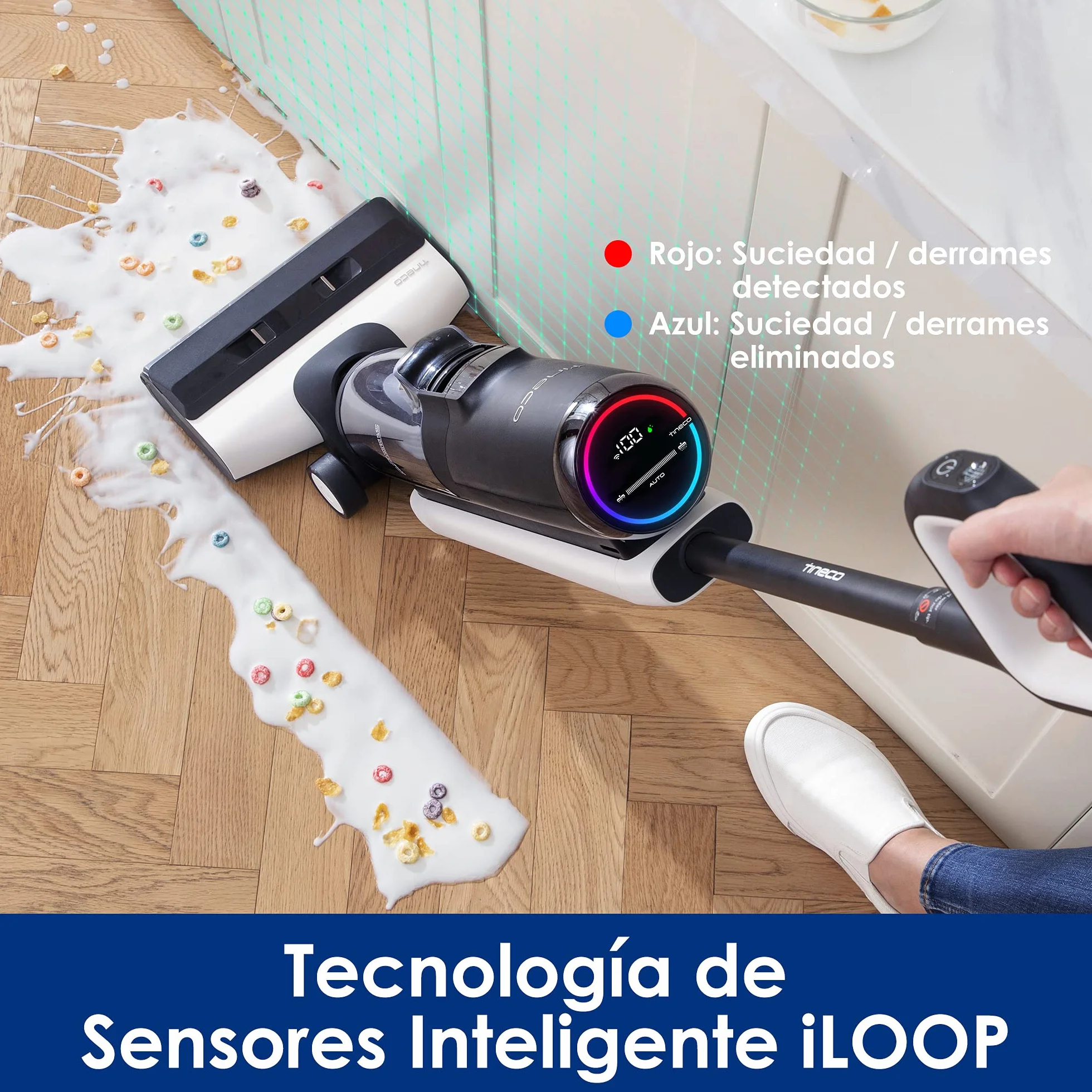 Tineco Floor One S5 Aspiradora Escoba Inteligente, Aspiradora en Seco y Húmedo, Sin Cables, Pantalla Digital, Sensor Inteligente, Friegasuelos
