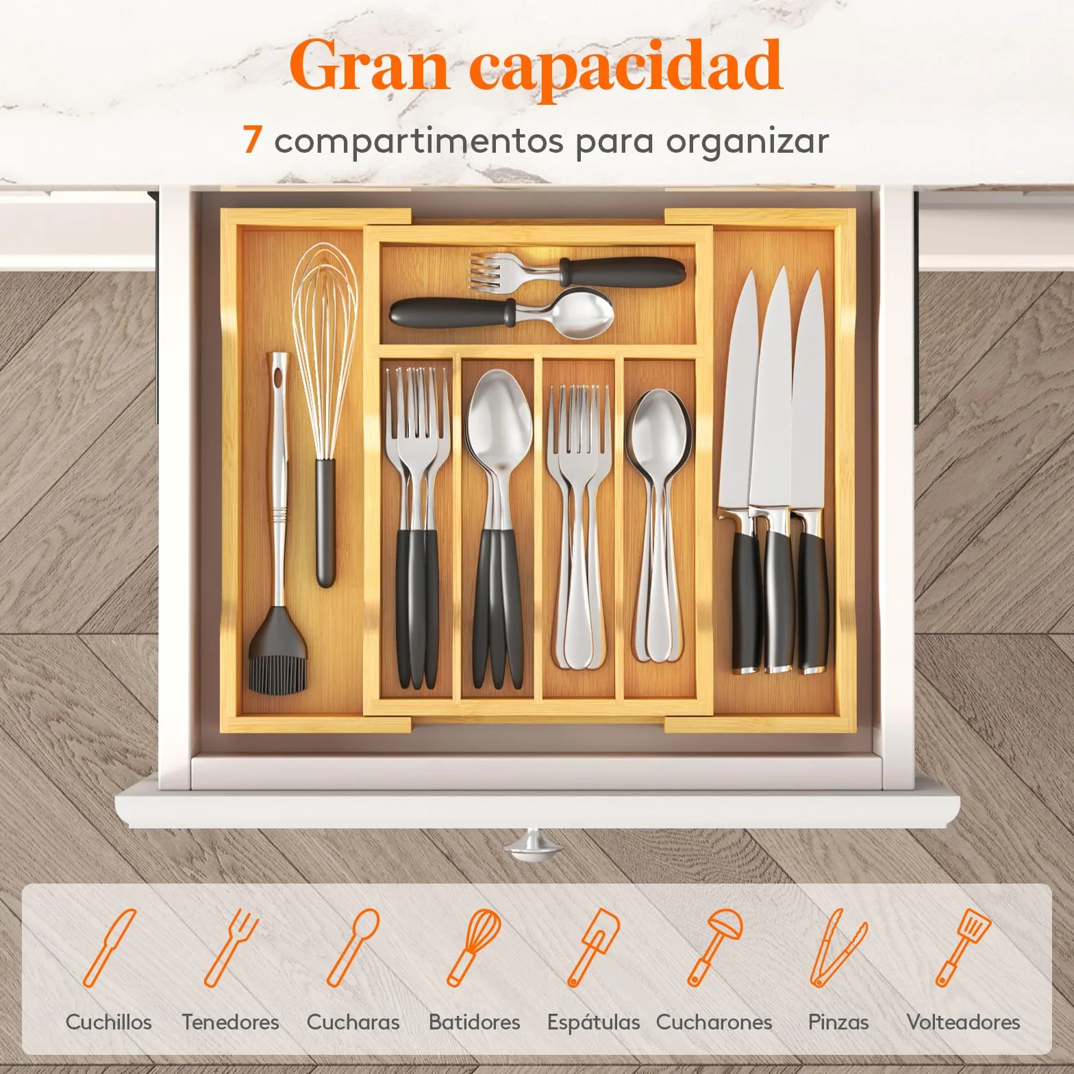 Lifewit Organizador Cubiertos de Bambú Extensible Cajón 24-40 cm Profundidad 33cm
