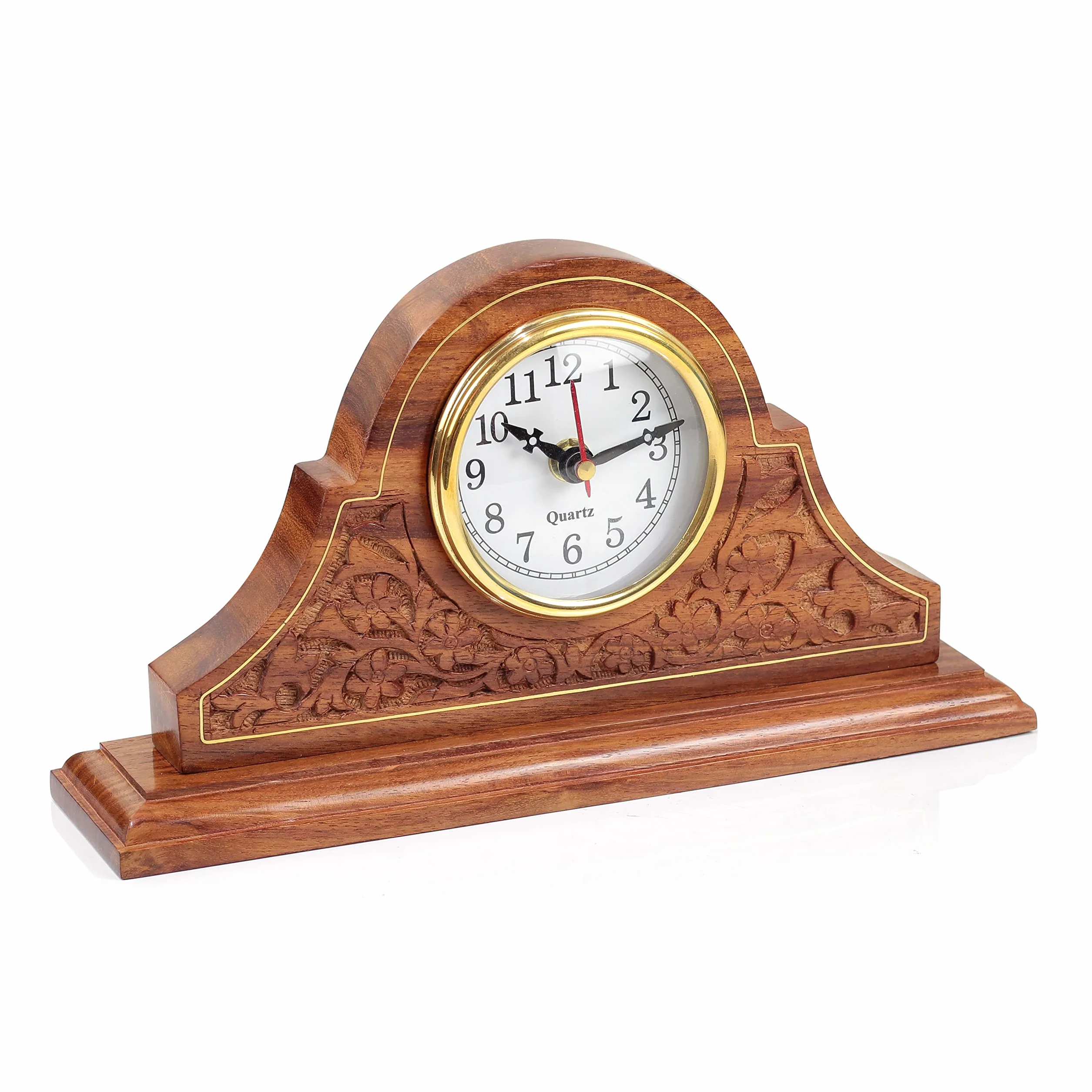 Nagina International Wooden Handcrafted & Carved Desk Clock - Home Decor Gift