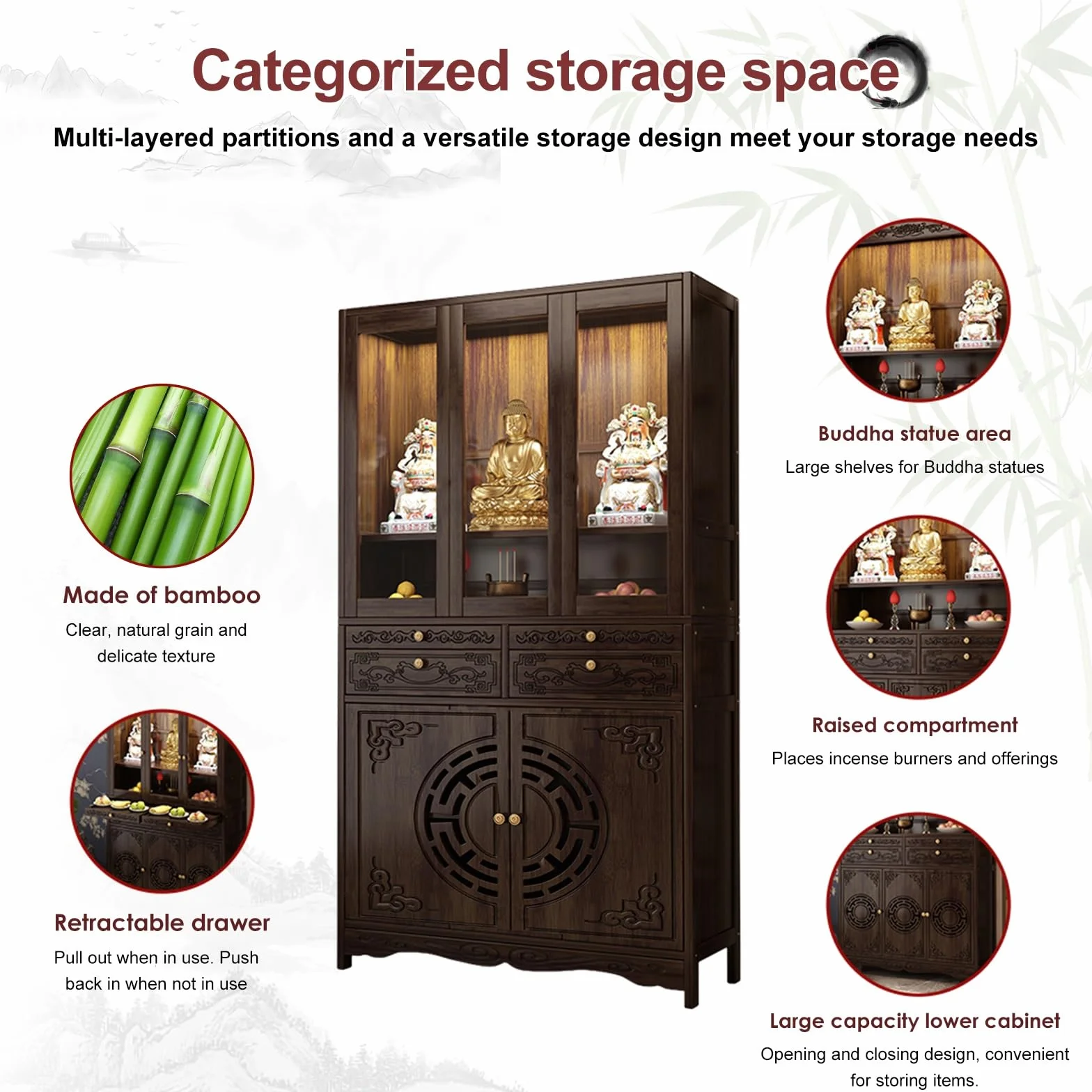 Mesa De Ofrendas y Altar Compacto con Cajón,Superficie de Meditación y Oración para Decoración Budista y Día de Muertos,Mueble Personal para Rituales y Altar Casa