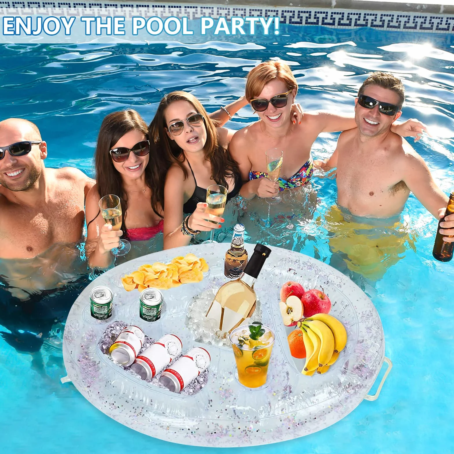 Posavasos hinchable 2 en 1 8 agujeros flotante para piscina playa fiesta