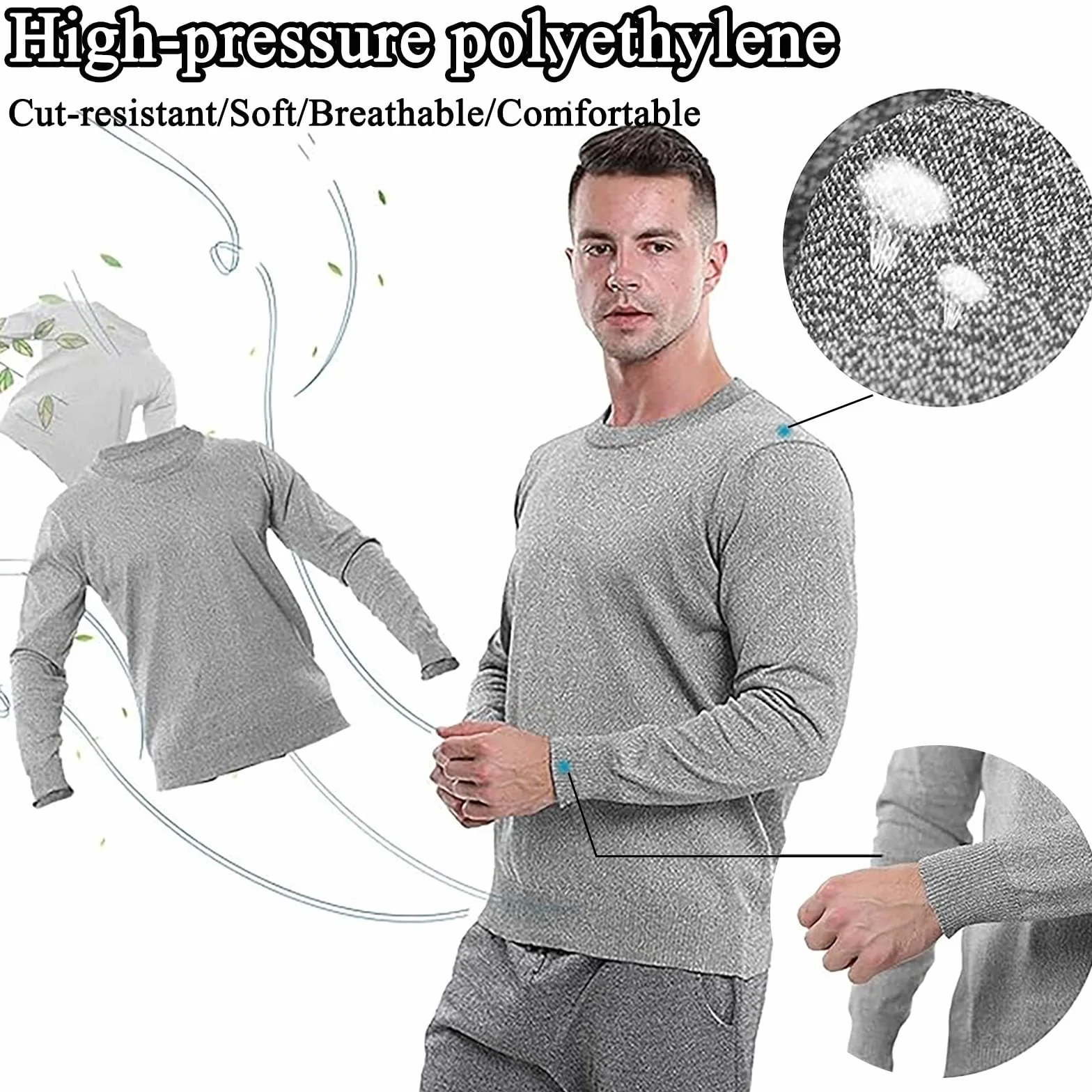 camiseta anti puñaladas, chaleco anti corte seguridad, nivel 5 Chaleco Protector Resistente a Cortes, defensa personal, policial, Cuello Redondo Manga Larga, Equipo de Protección