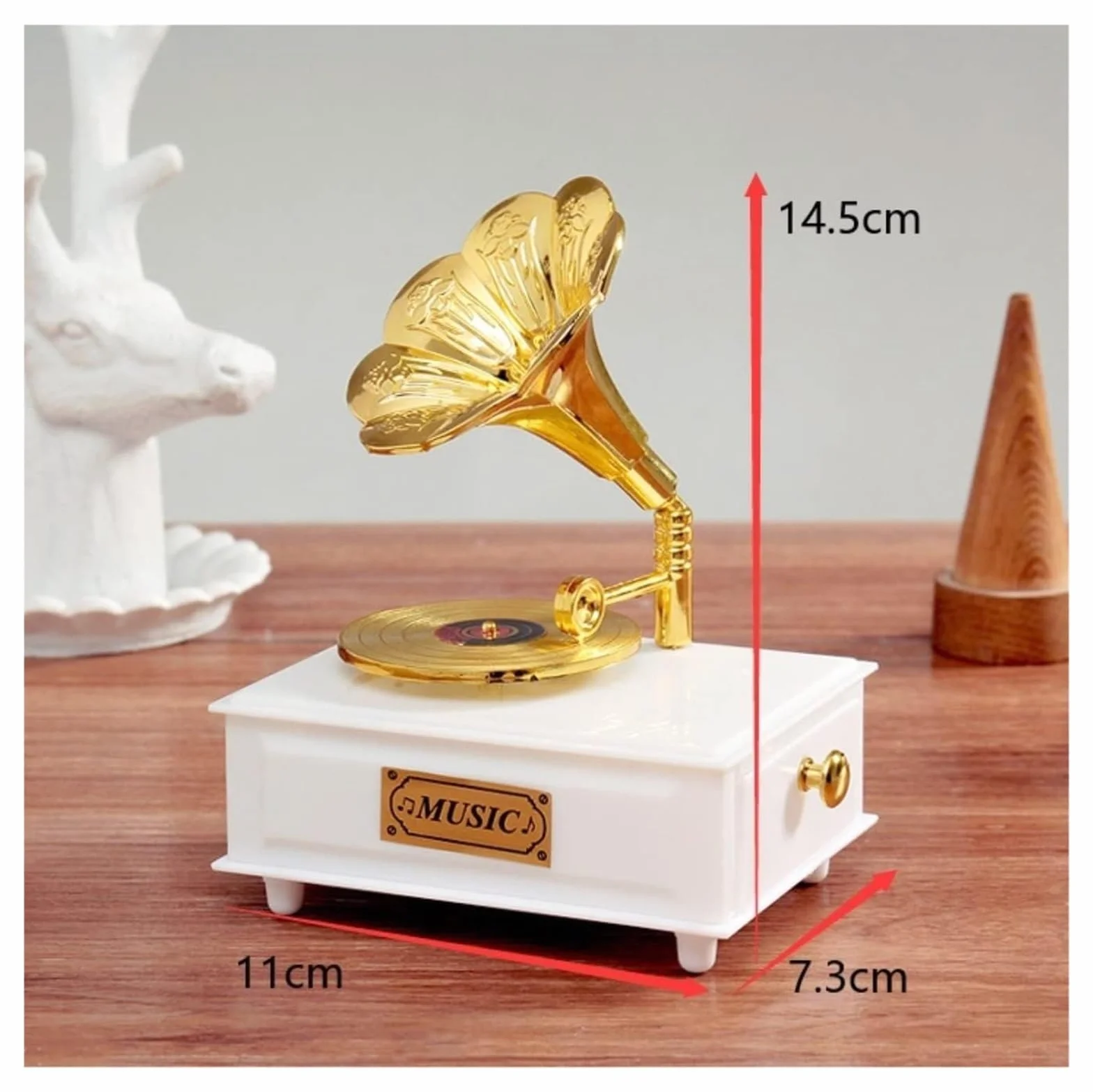 Caja de música Caja de música Caja de música con fonógrafo for Discos de plástico Caja de música for Almacenamiento de Joyas for decoración de cumpleaños (marrón 11 * 7,3 * 14,5 cm)(Brown)