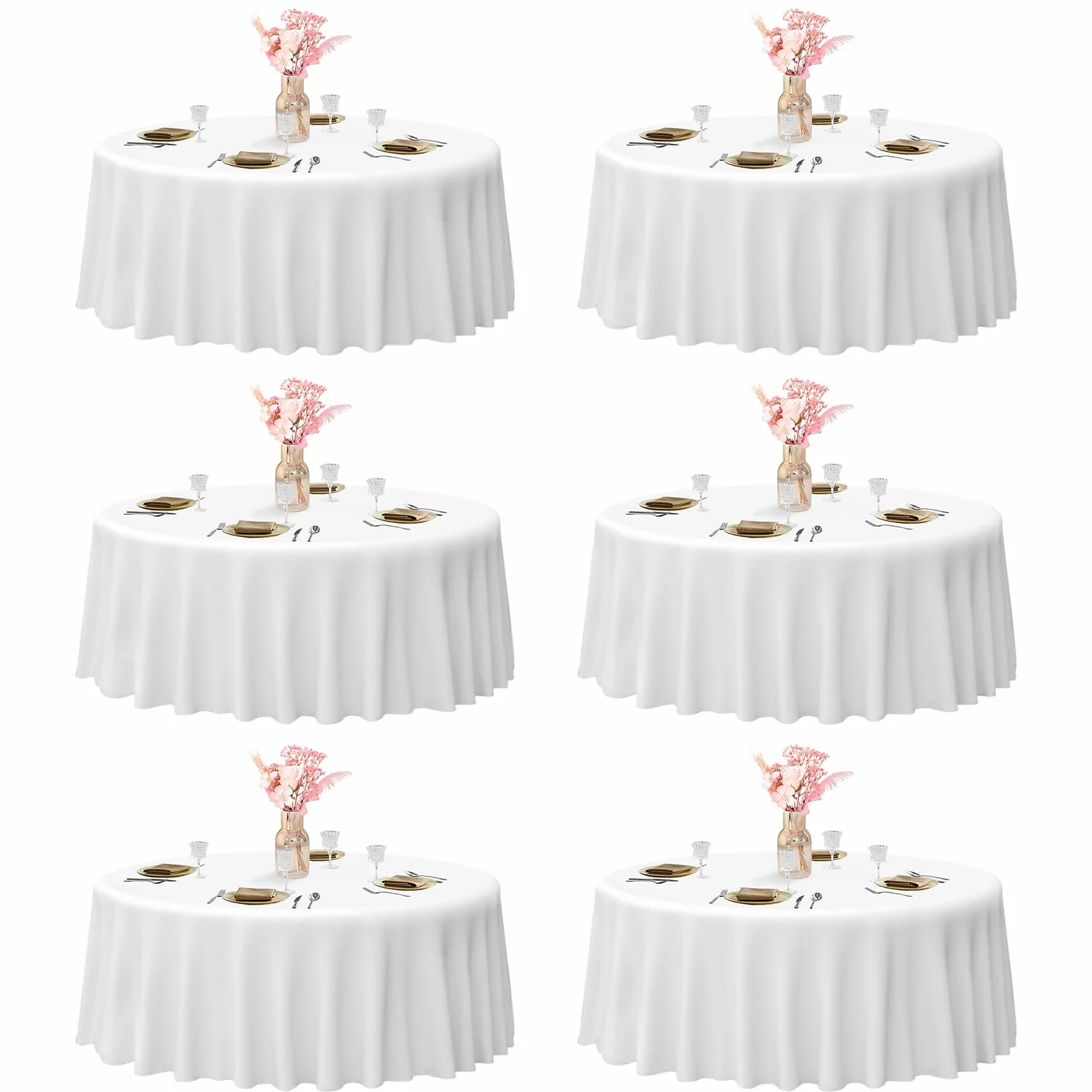 EMART Mantel Redondo Blanco 6 Paquetes, Mantel De Poliéster de 304cm | Resistente, Lavable, Decoración, Bodas, Fiestas, Banquetes