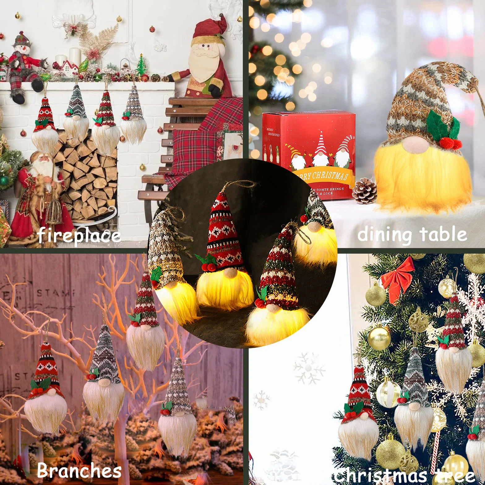 Juego de 4 figuras de duendes decoración árbol de Navidad colgante