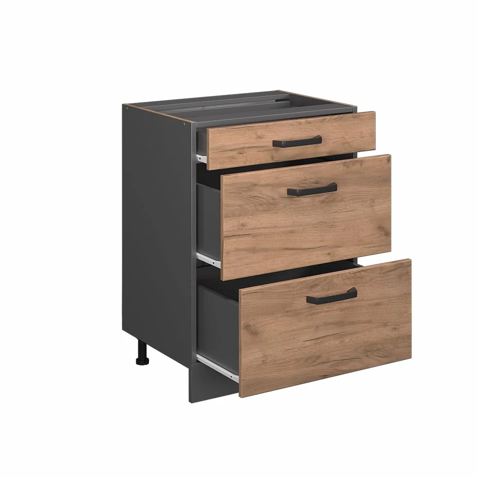Vicco Mueble bajo de Cocina R-Line, Roble Dorado, 60 cm con cajones, sin encimera, para combinación Libre Dentro de Sistemas de Cocina modulares