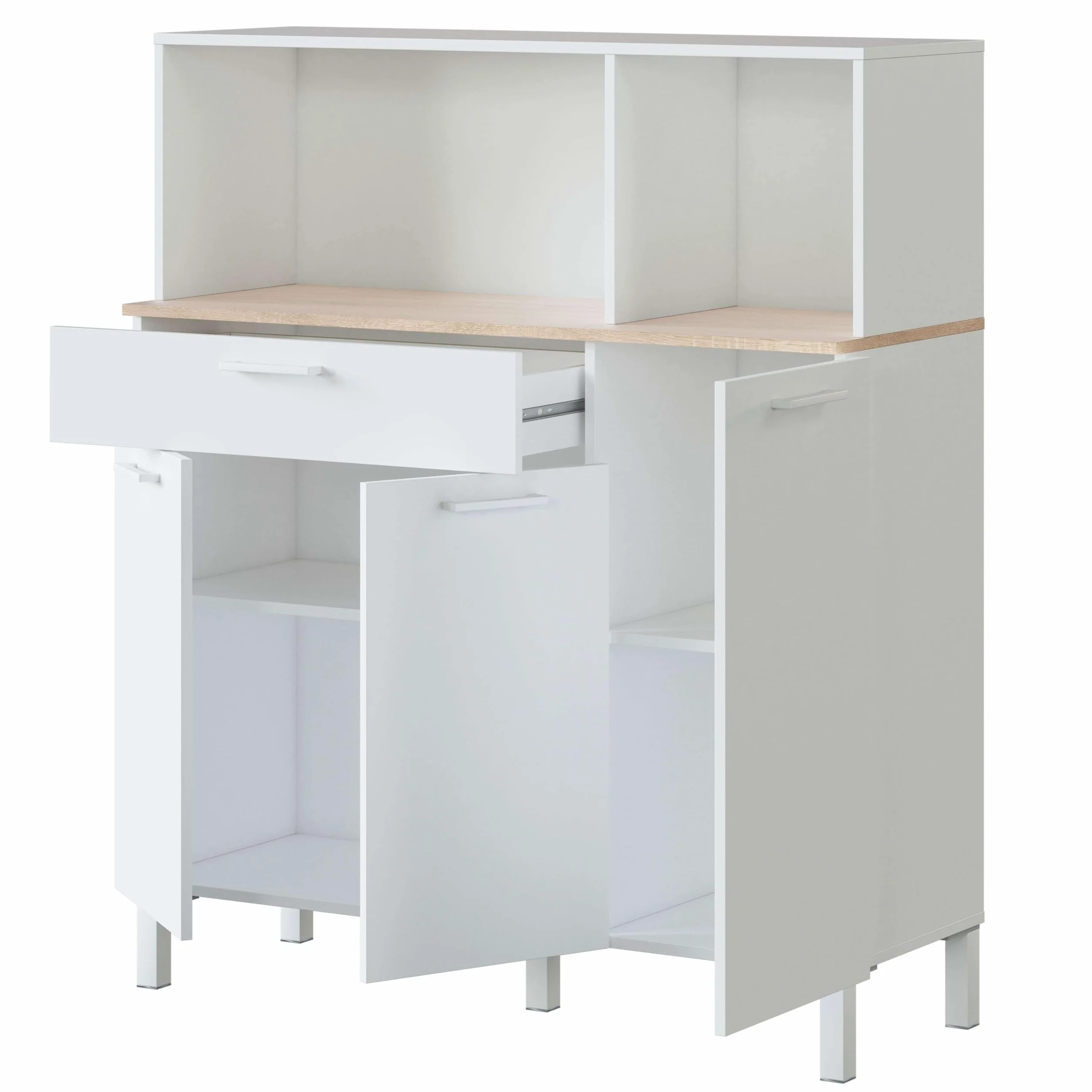 Habitdesign Alacena de Cocina, Aparador Comedor, Mueble Auxiliar 3 Puertas + 1 Cajon y Estante Interior, Color Blanco Artik y Roble Canadian, Medidas: 108 (Ancho) x 126 (Alto) x 40 (Fondo) En cm